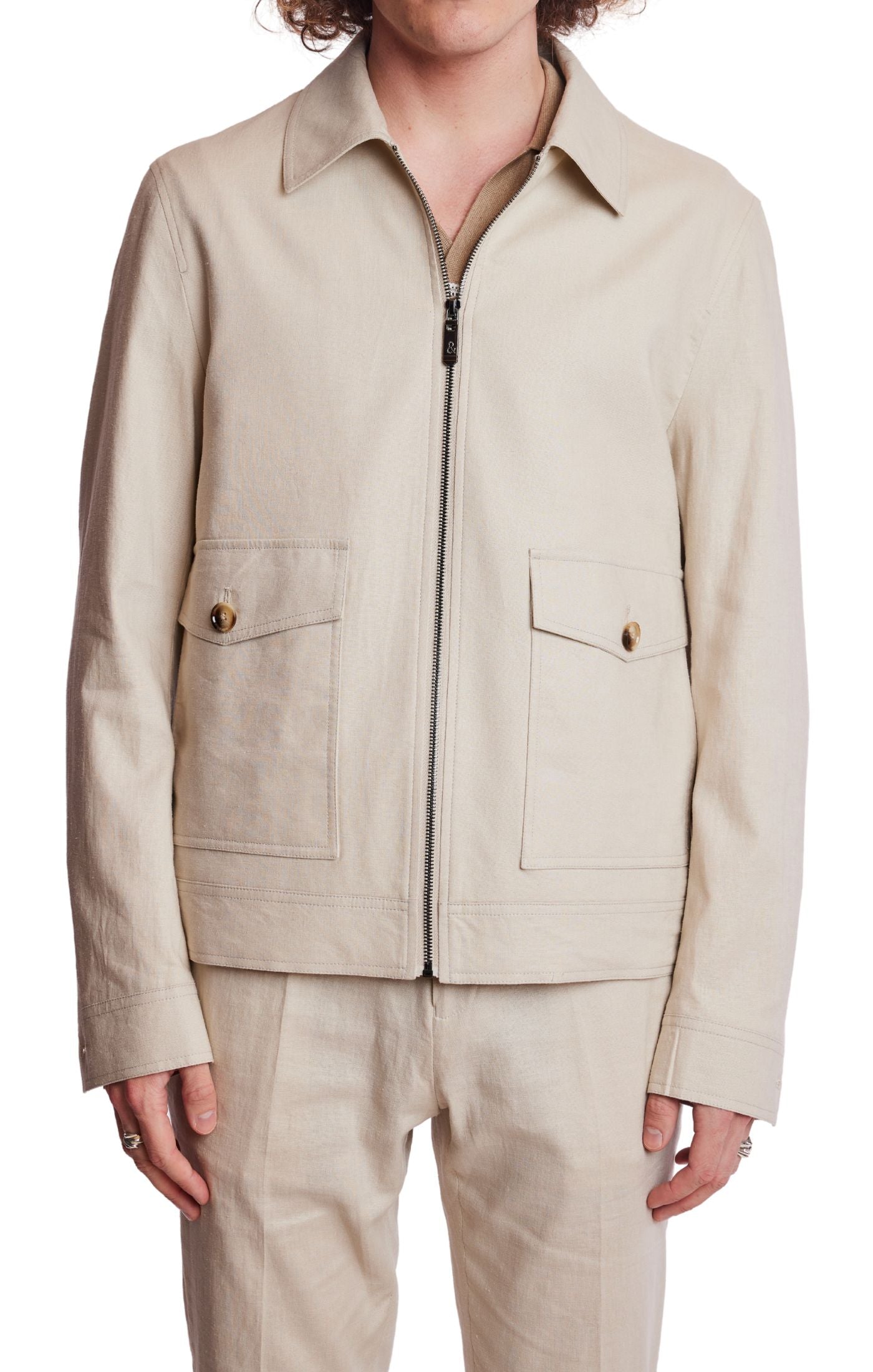 Milo Bomber Jacket - slim - Tan Linen