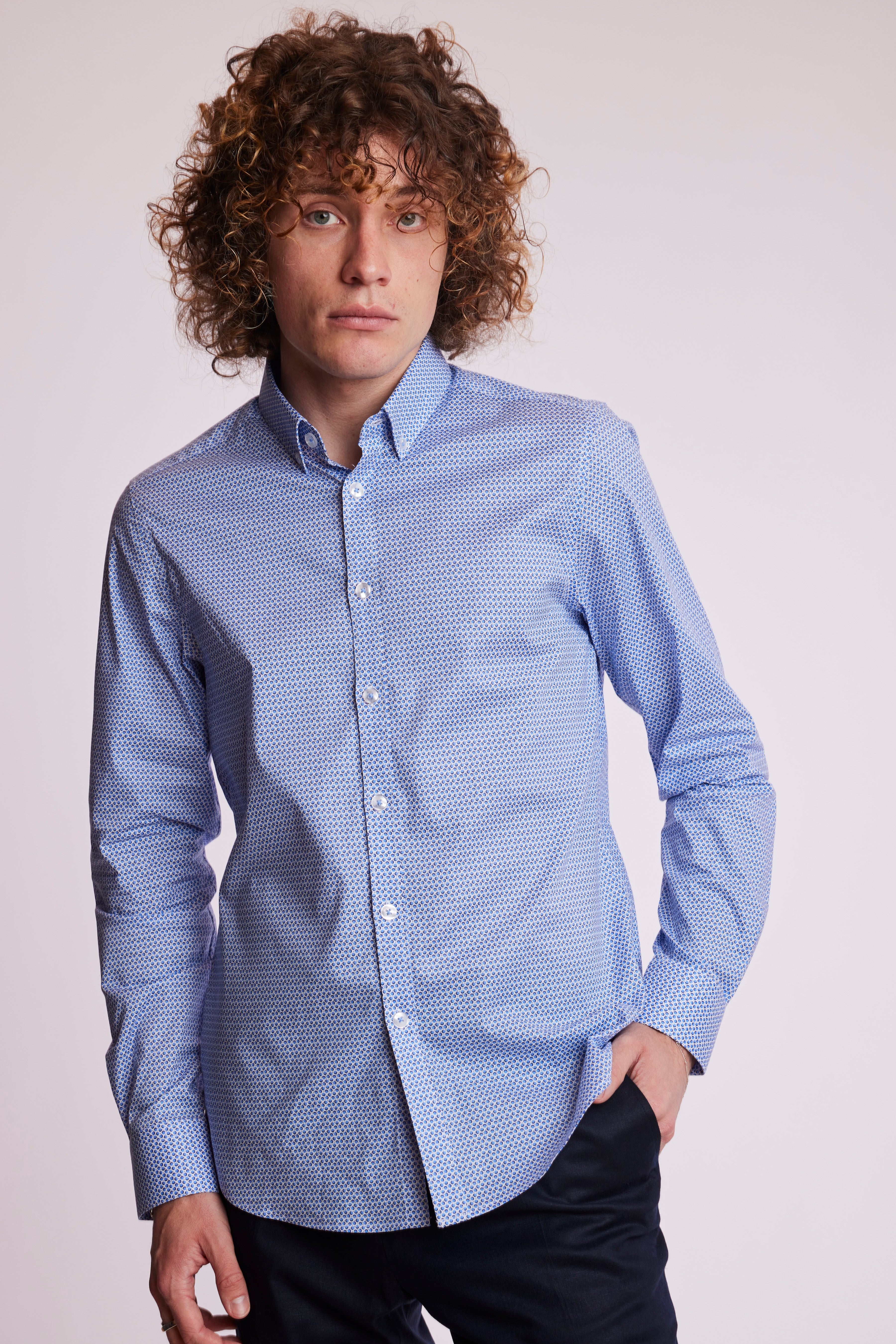 Brian Button Down Shirt - Sky Blue Dots
