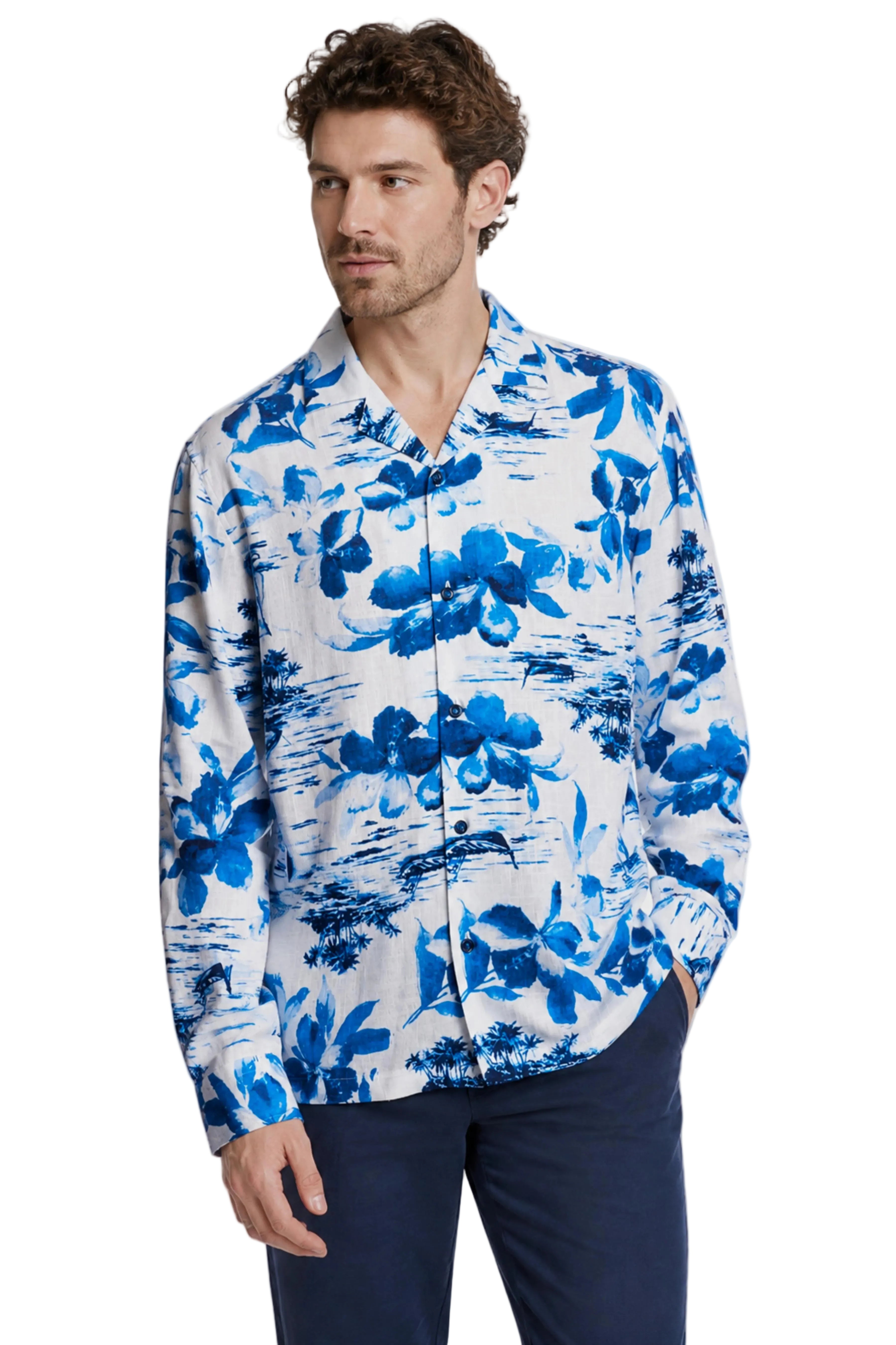 Camp Collar Shirt - White Blue Vacation