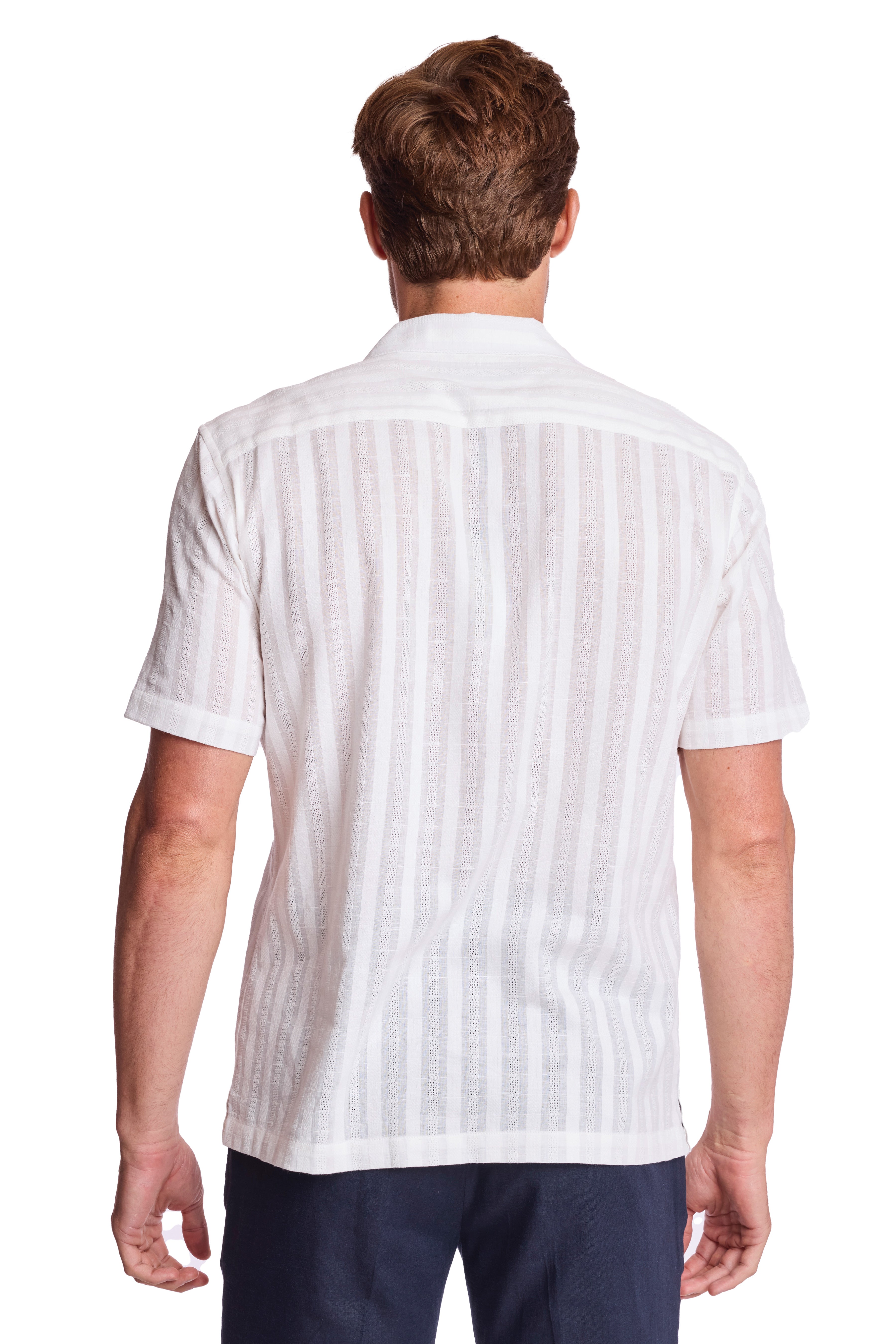 Camp Collar 2 Pkt Shirt - White Dobby Stripes