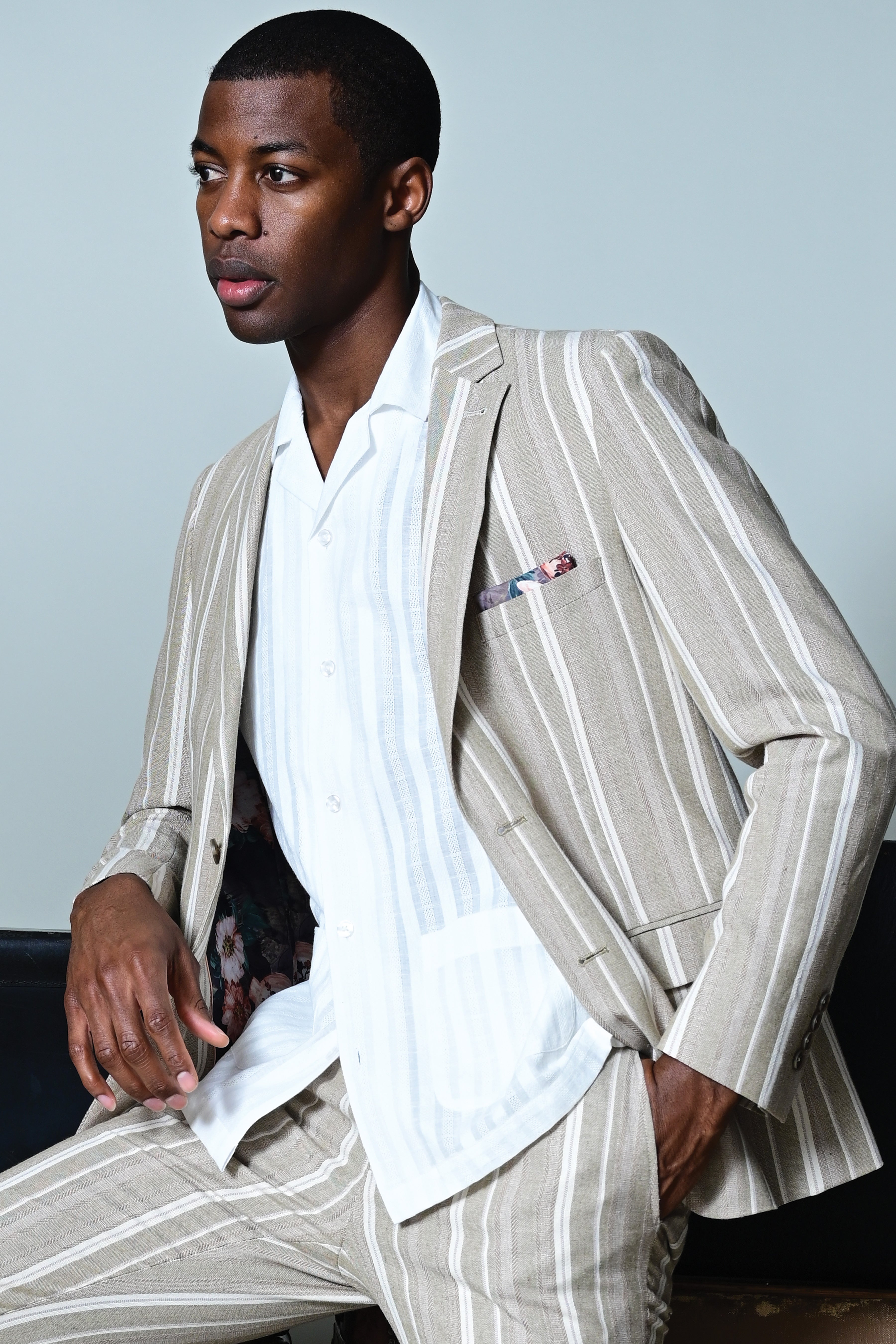 Camp Collar 2 Pkt Shirt - White Dobby Stripes