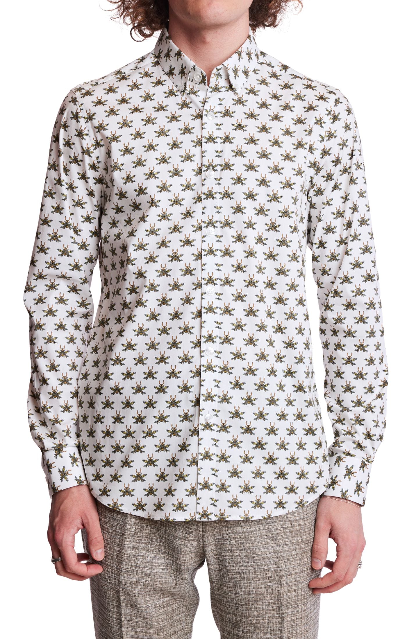 Brian Button Down Shirt - White Bees