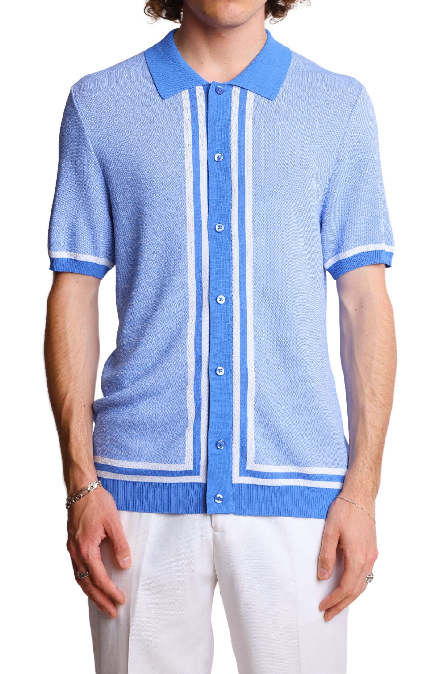Full Placket Retro Polo - Easy Blue White