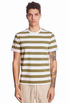  Crew Neck T - Olive and White Wide Stripes