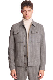  Hilo Button Jacket - LT Grey Tan Pinstripe