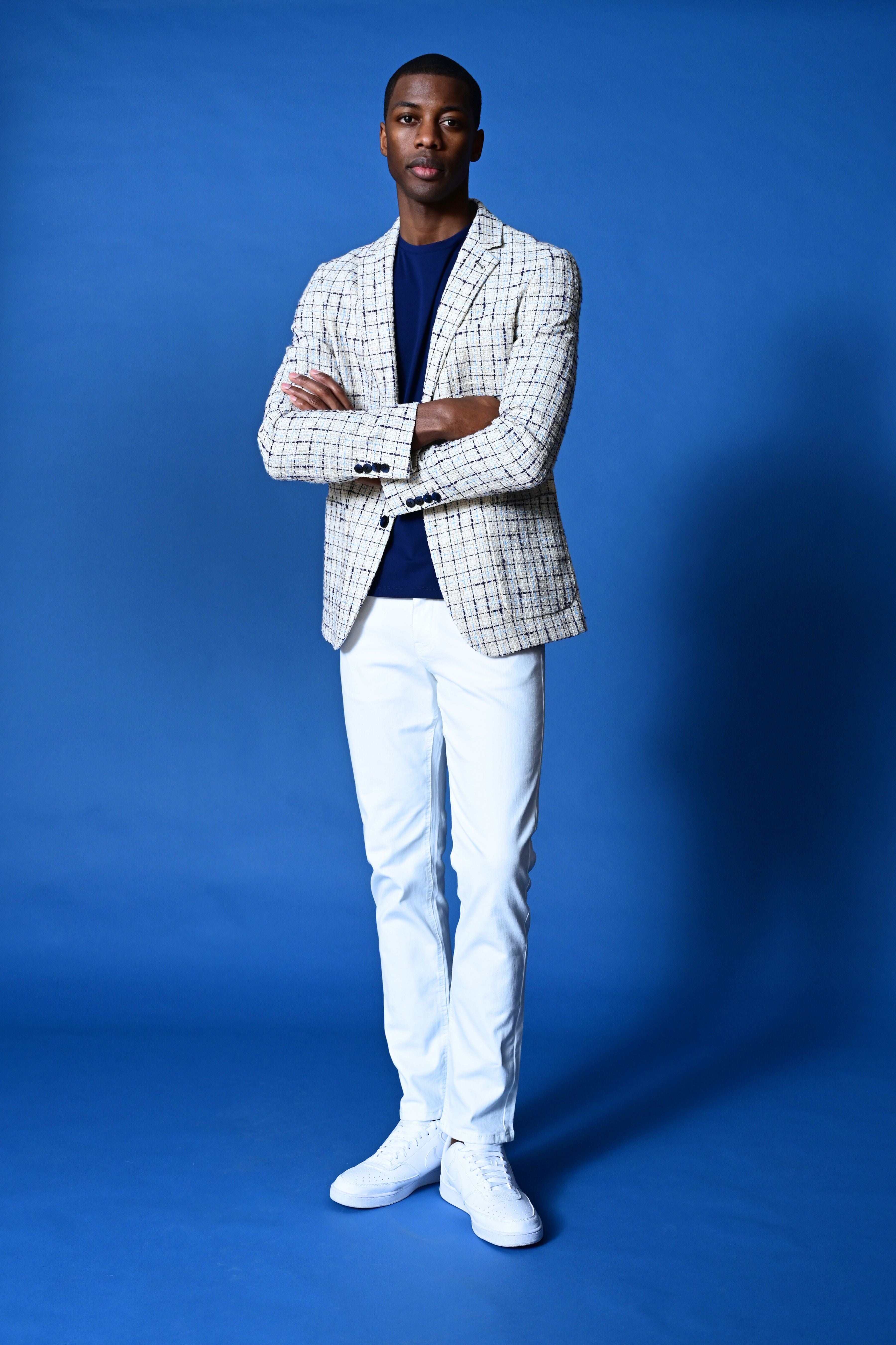 Dover Notch Jacket  - slim - Beige Navy Check