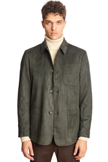  New City Button Up Jacket - Dark Green Microsuede