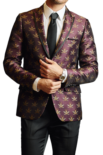 Grosvenor Peak Tux Jacket - slim - Cherry Lacquer Bees – Paisley Grosvenor Peak Tux Jacket - slim - Cherry Lacquer Bees – Paisley