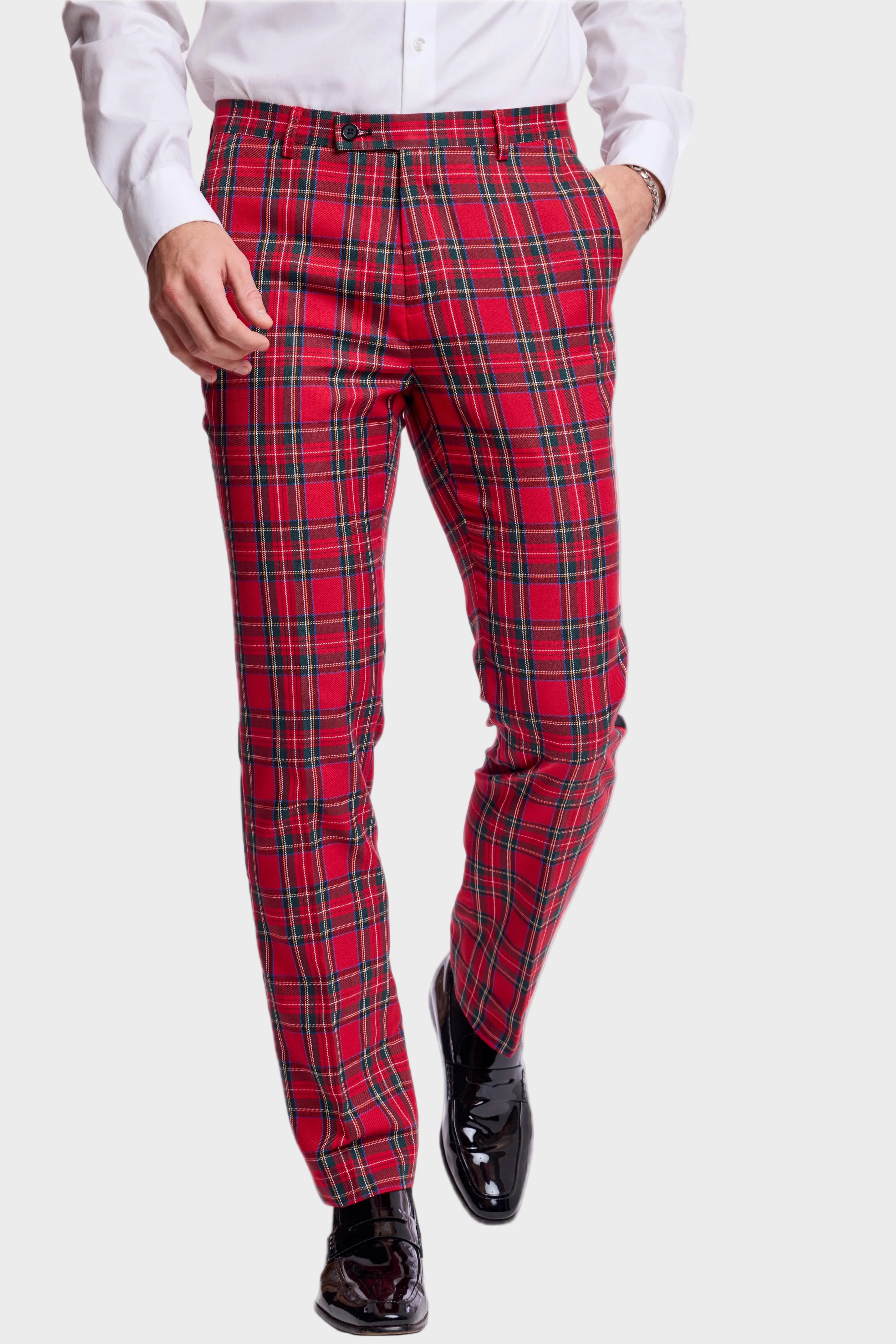 Sloane Tux Pants - slim - Red Royal Tartan