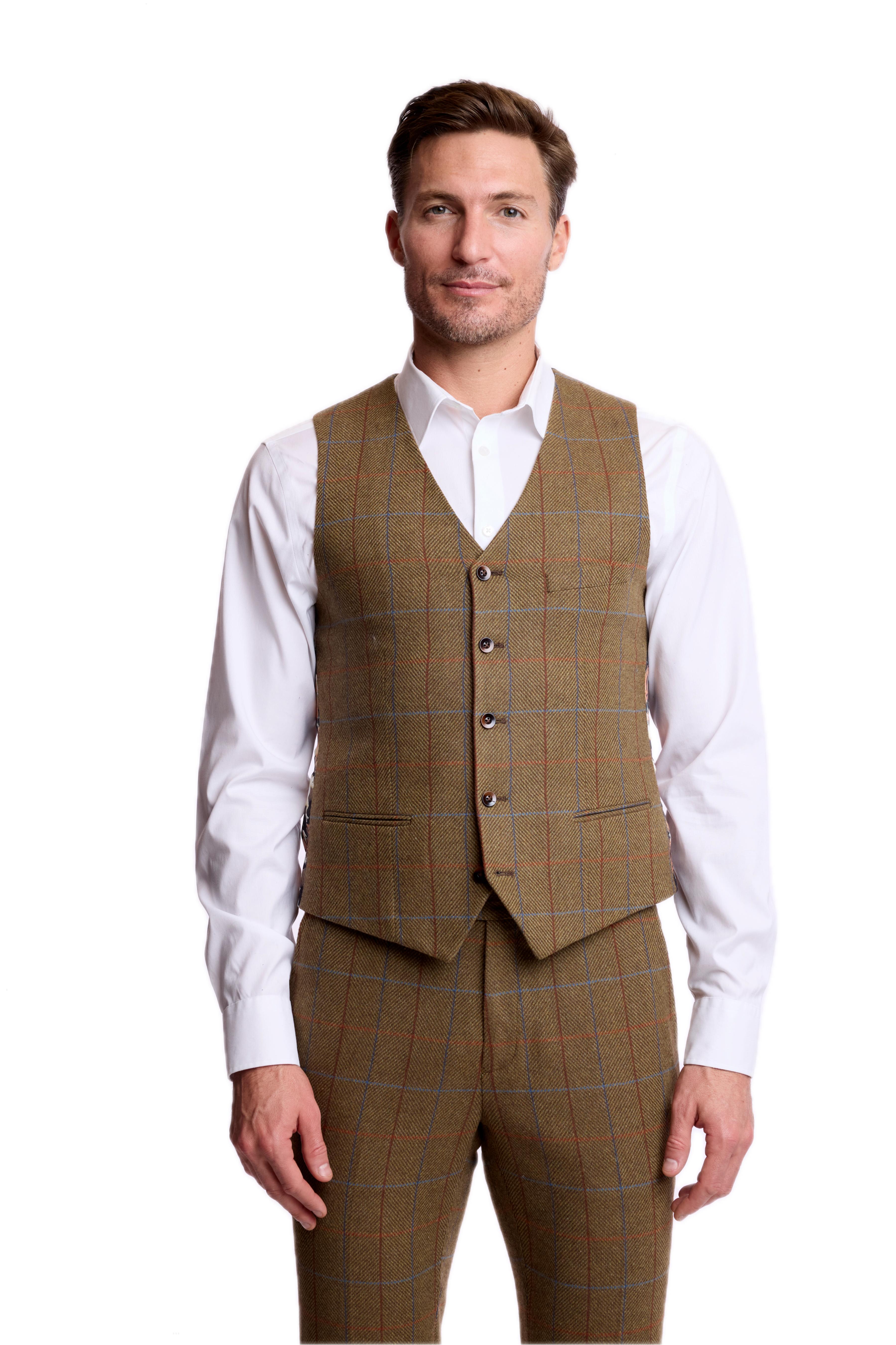 Eaton 5 Button Vest - slim - Army Herringbone Windowpane