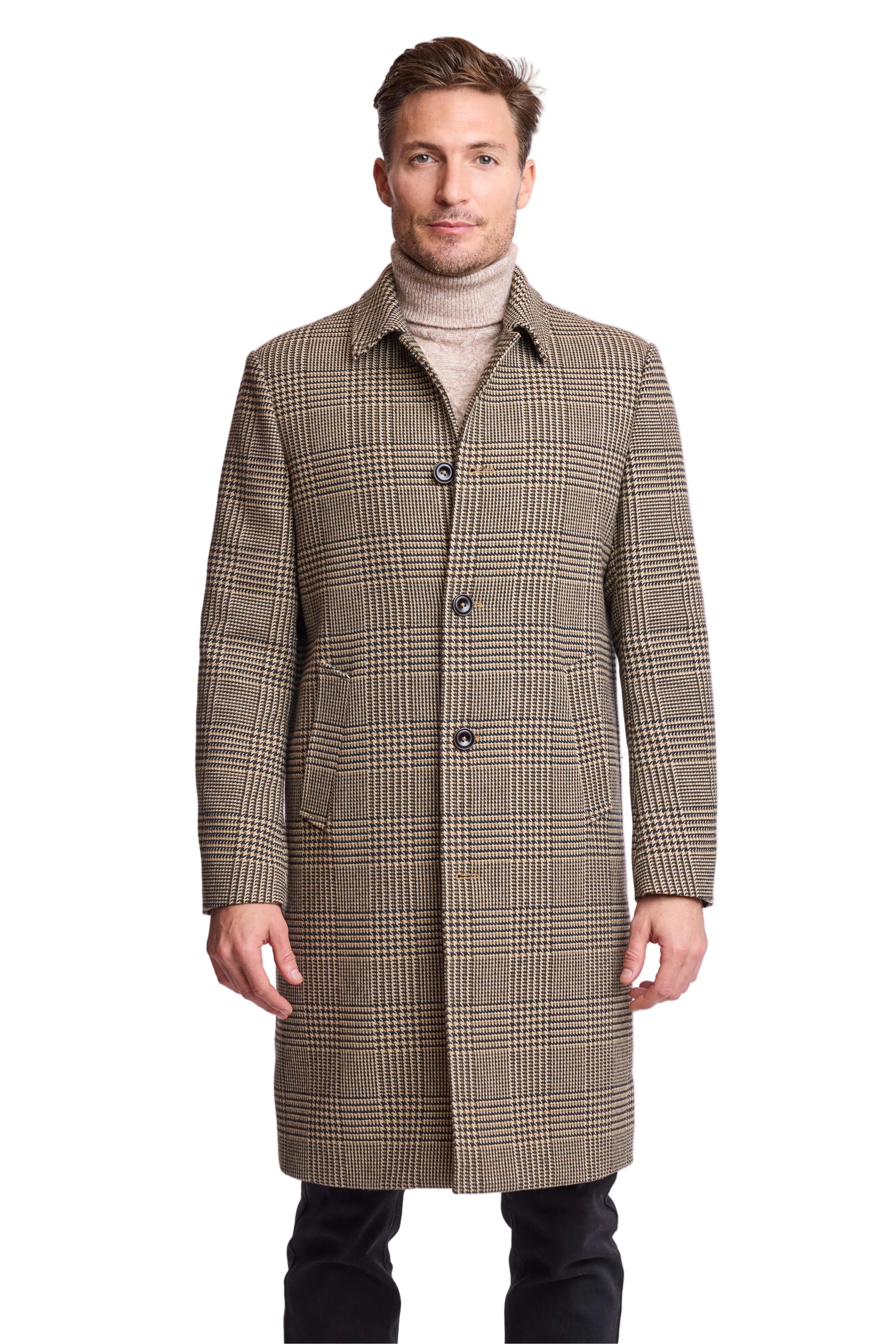 Slash Pocket Overcoat - slim - Blk Tan Olive Hounds