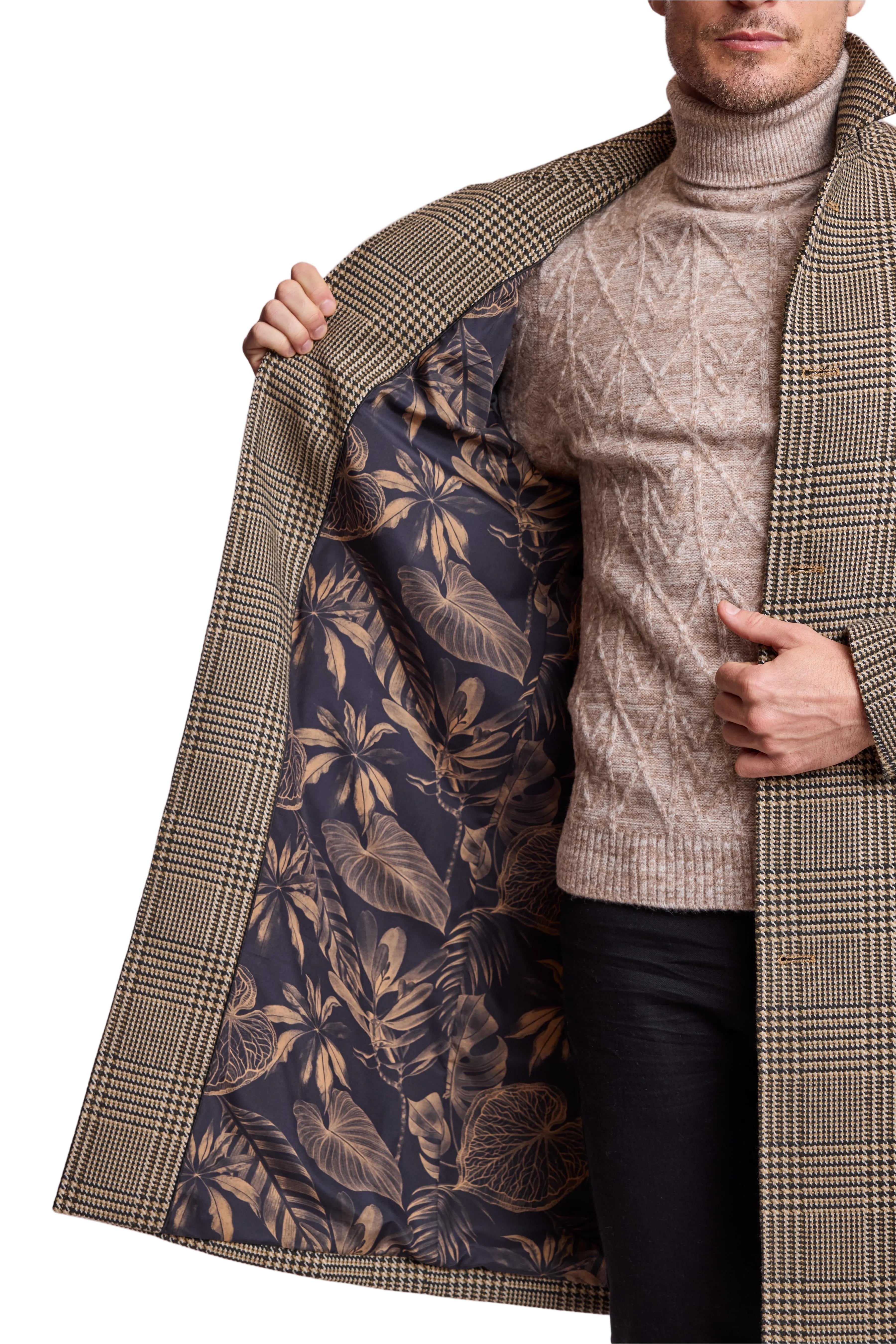 Slash Pocket Overcoat - slim - Blk Tan Olive Hounds