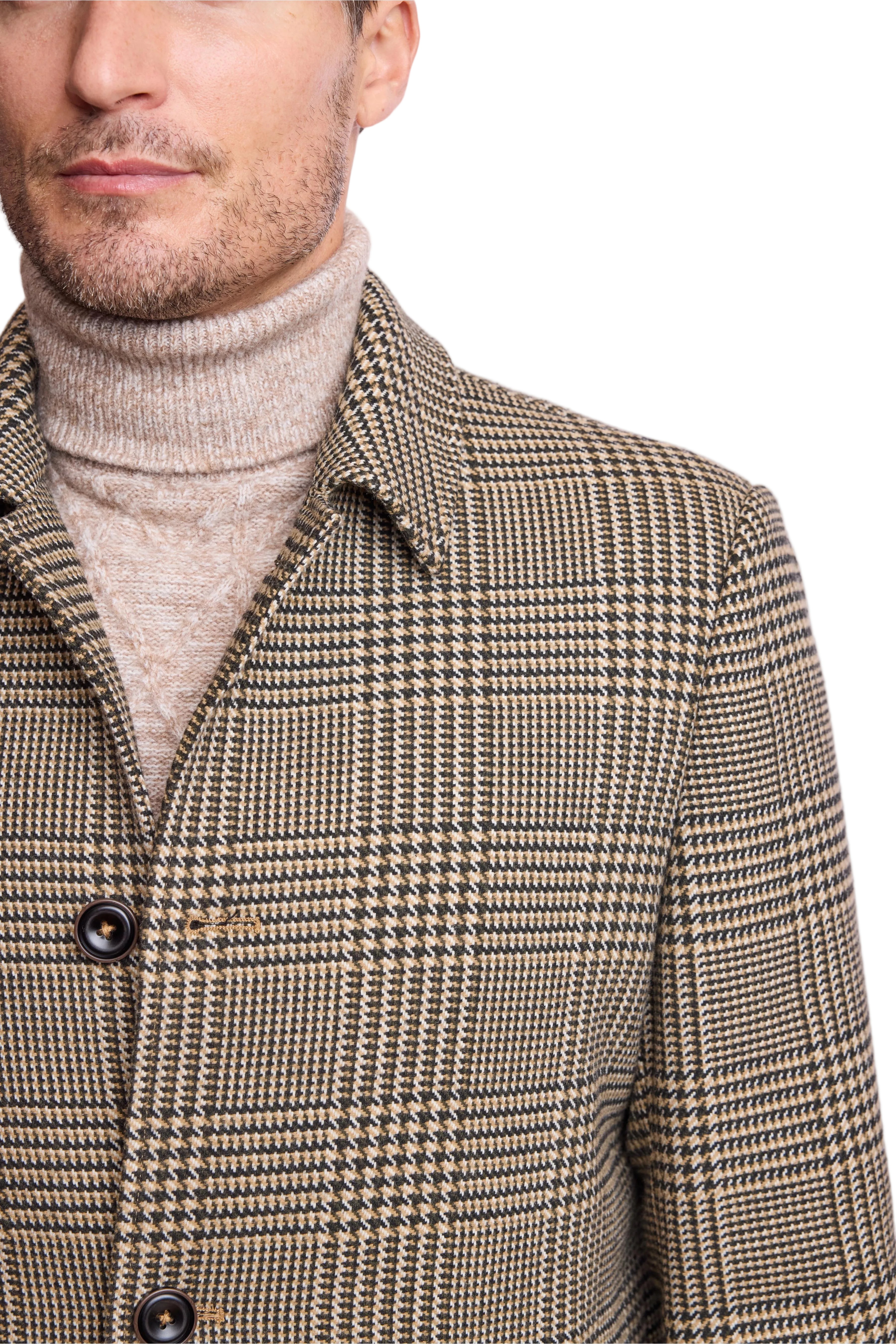 Slash Pocket Overcoat - slim - Blk Tan Olive Hounds