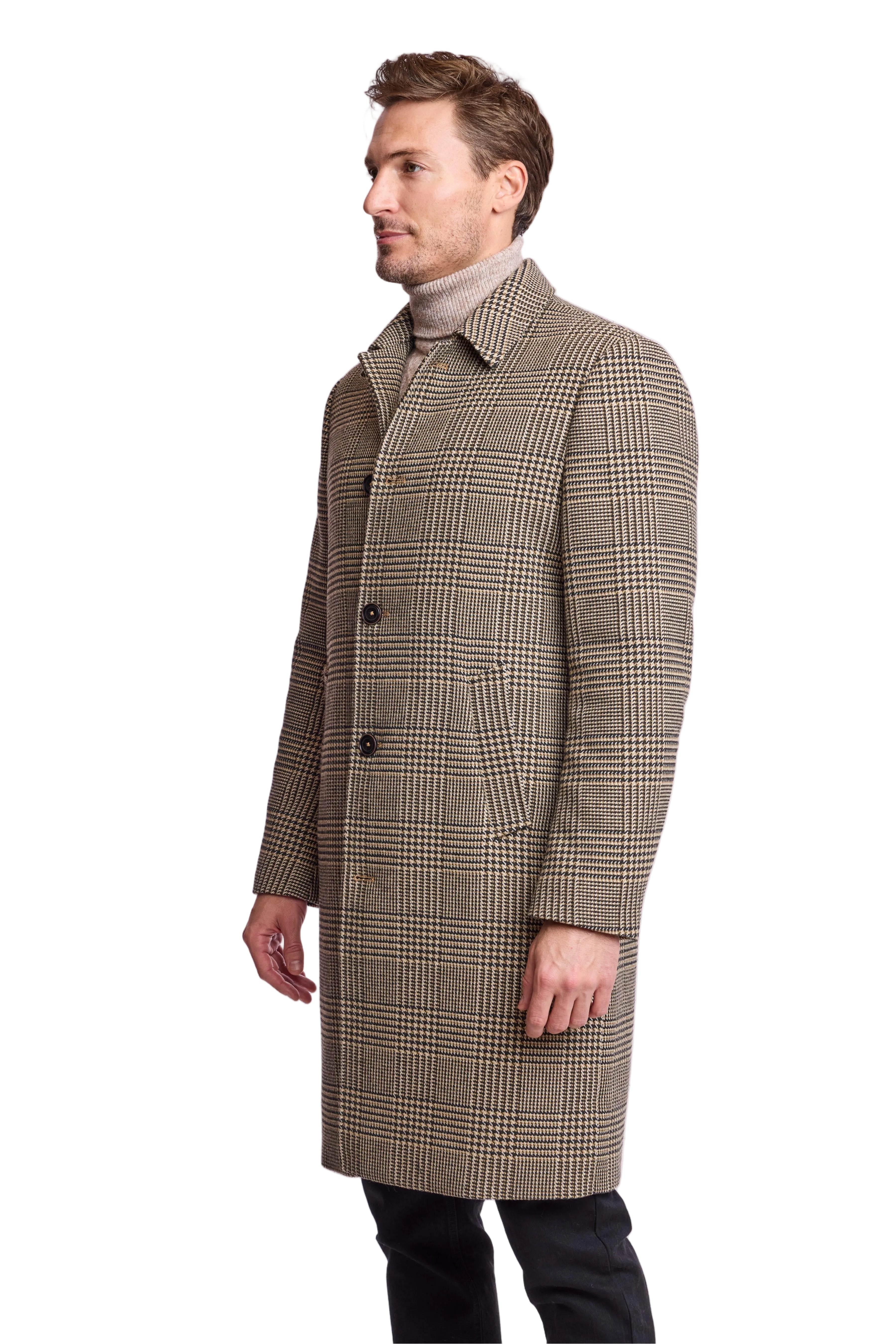 Slash Pocket Overcoat - slim - Blk Tan Olive Hounds