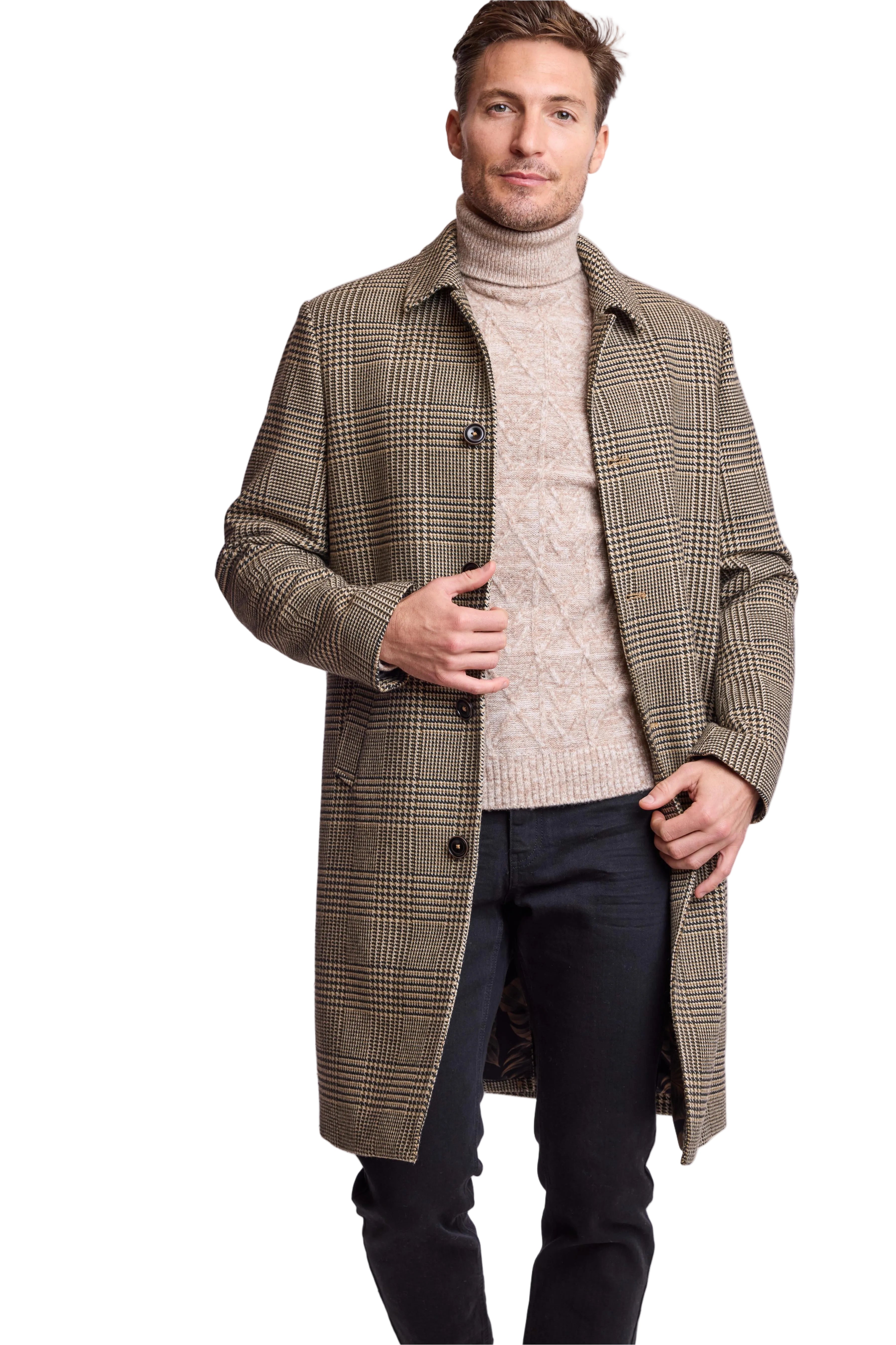 Slash Pocket Overcoat - slim - Blk Tan Olive Hounds