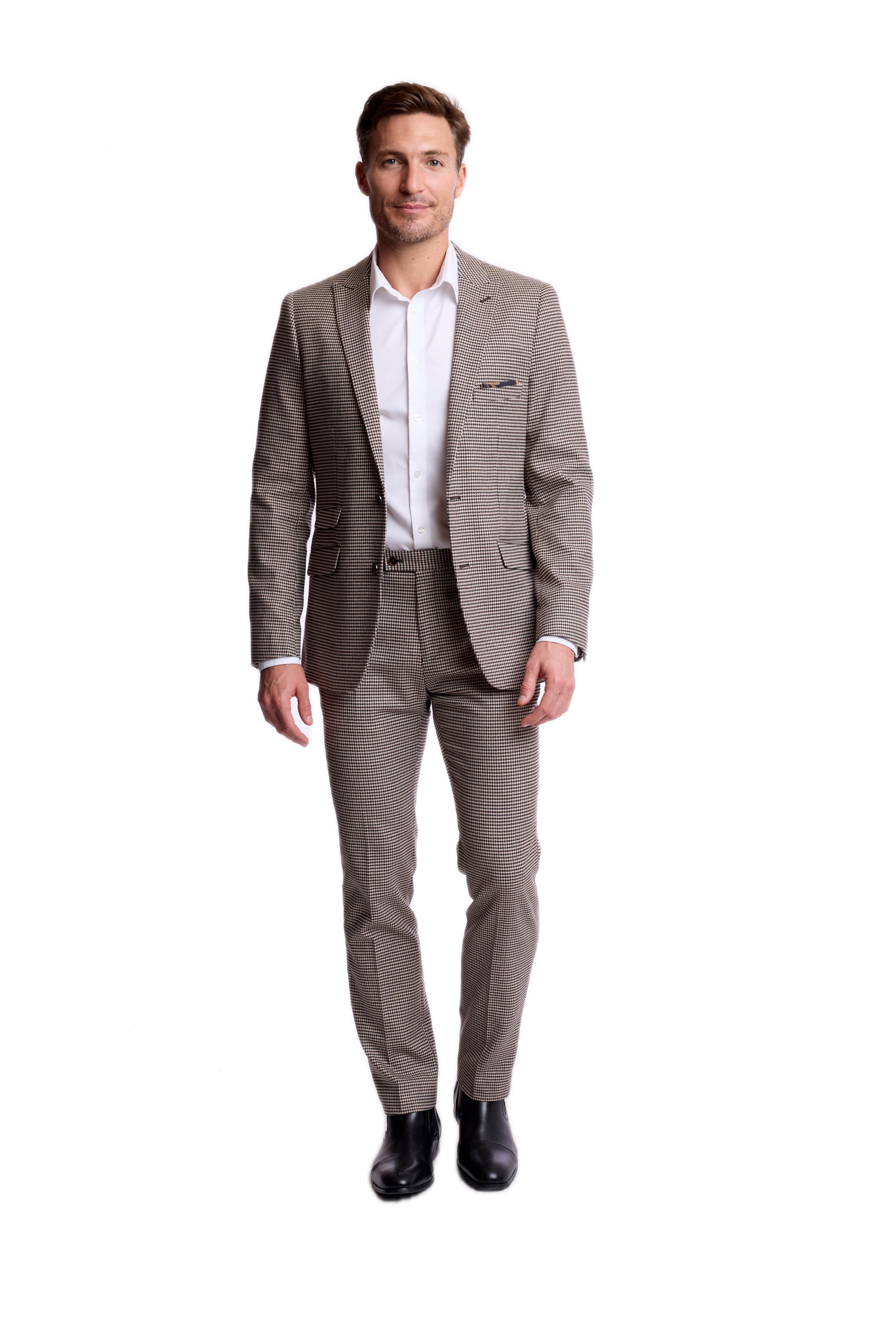 Downing Pants - slim - DK Choc Beige Houndstooth