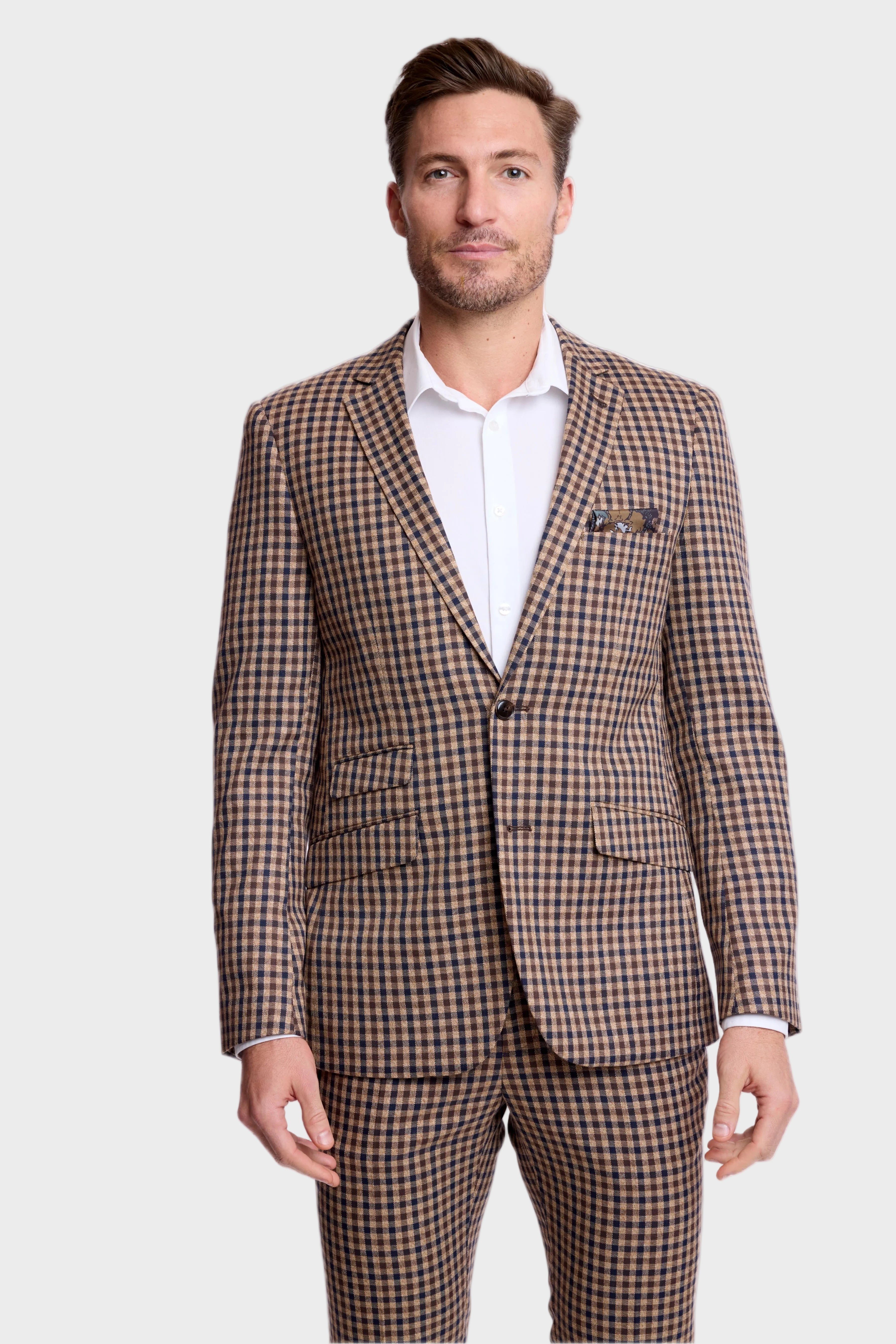 Dover Notch Jacket - slim - Brown Navy Tan Gingham