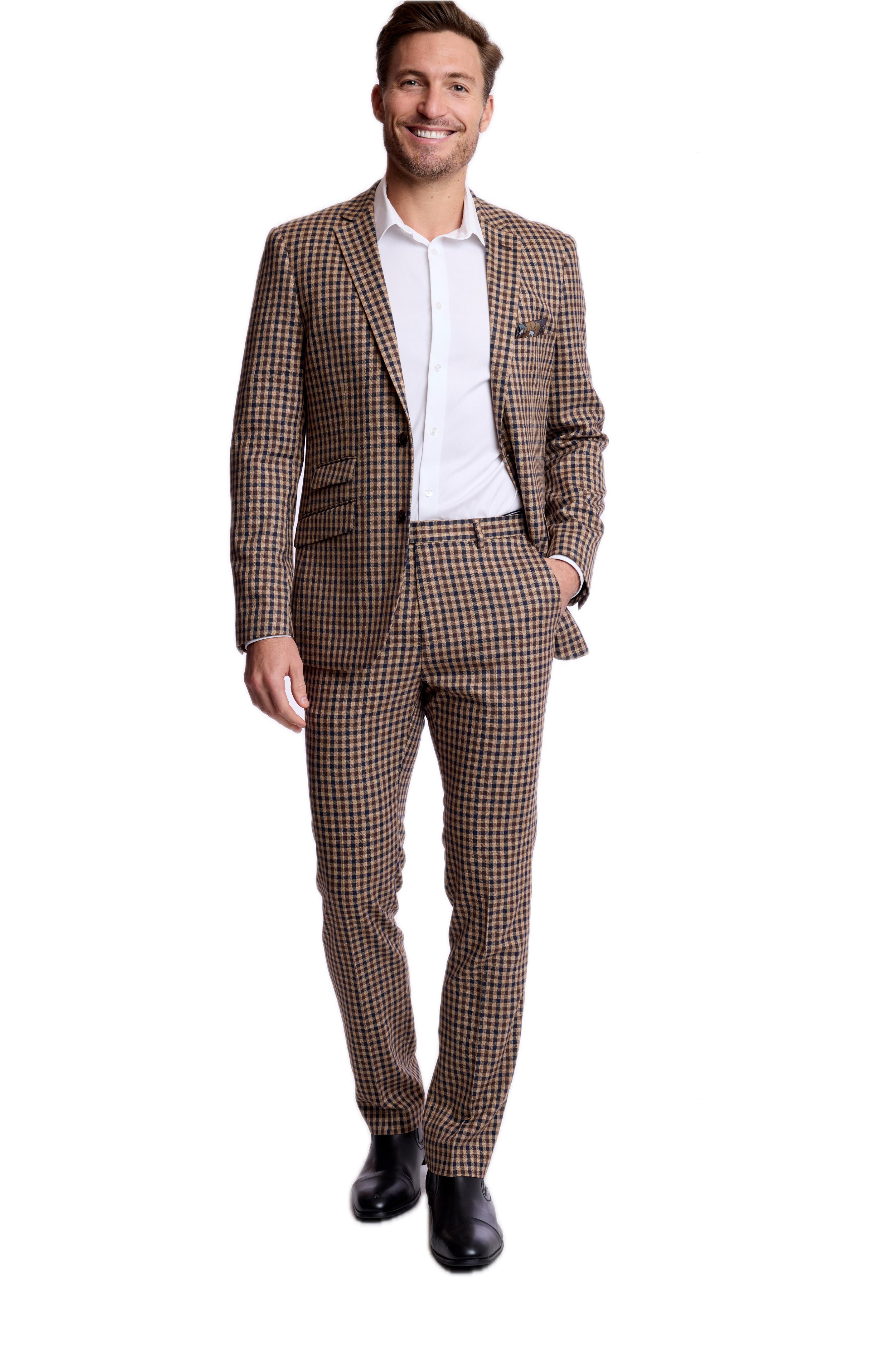 Downing Pants - slim - Brown Navy Tan Gingham