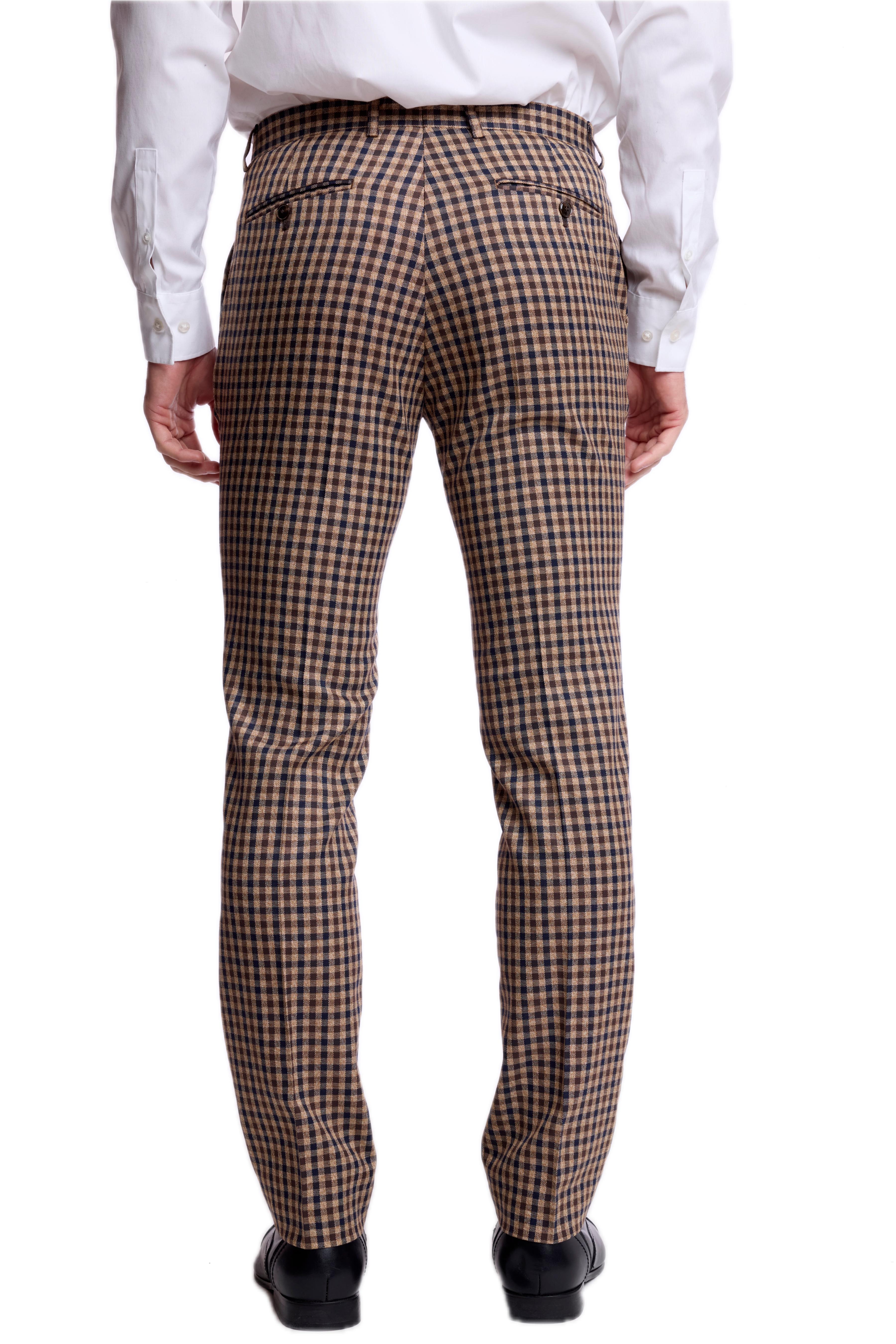 Downing Pants - slim - Brown Navy Tan Gingham