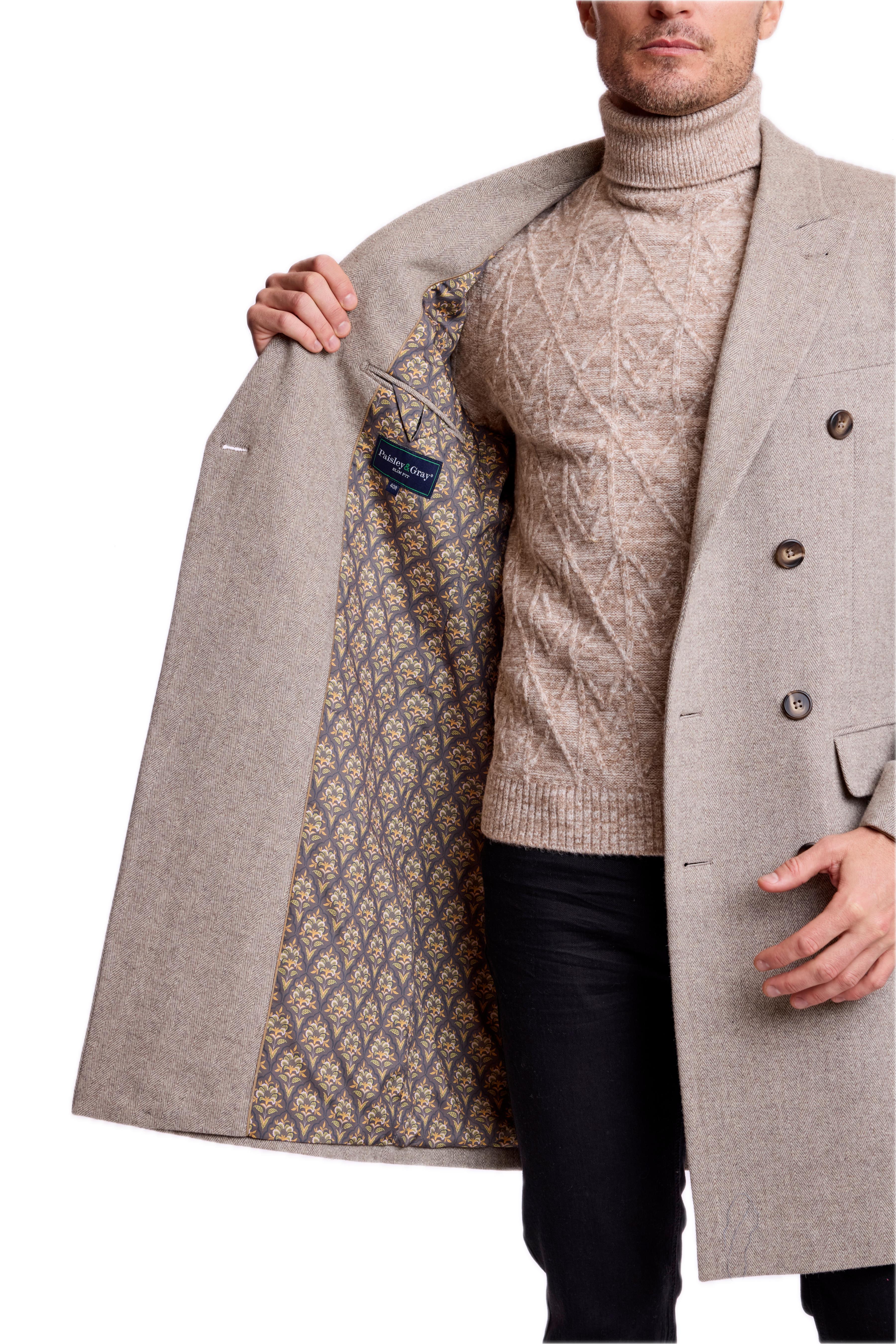 Peak DB Overcoat - slim - Tan Herringbone
