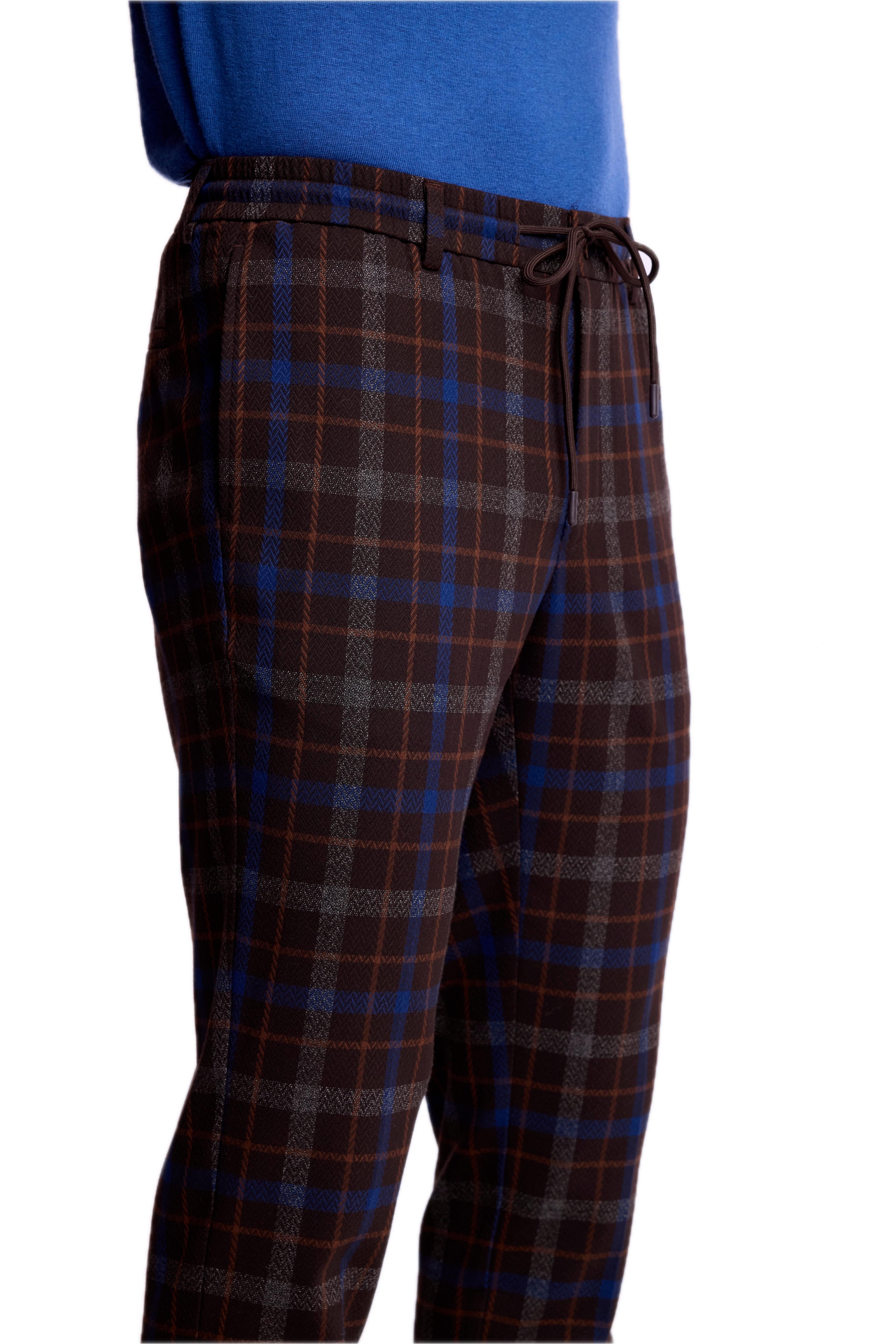 Chester Drawstring Pants - Choc Royal Rust Check
