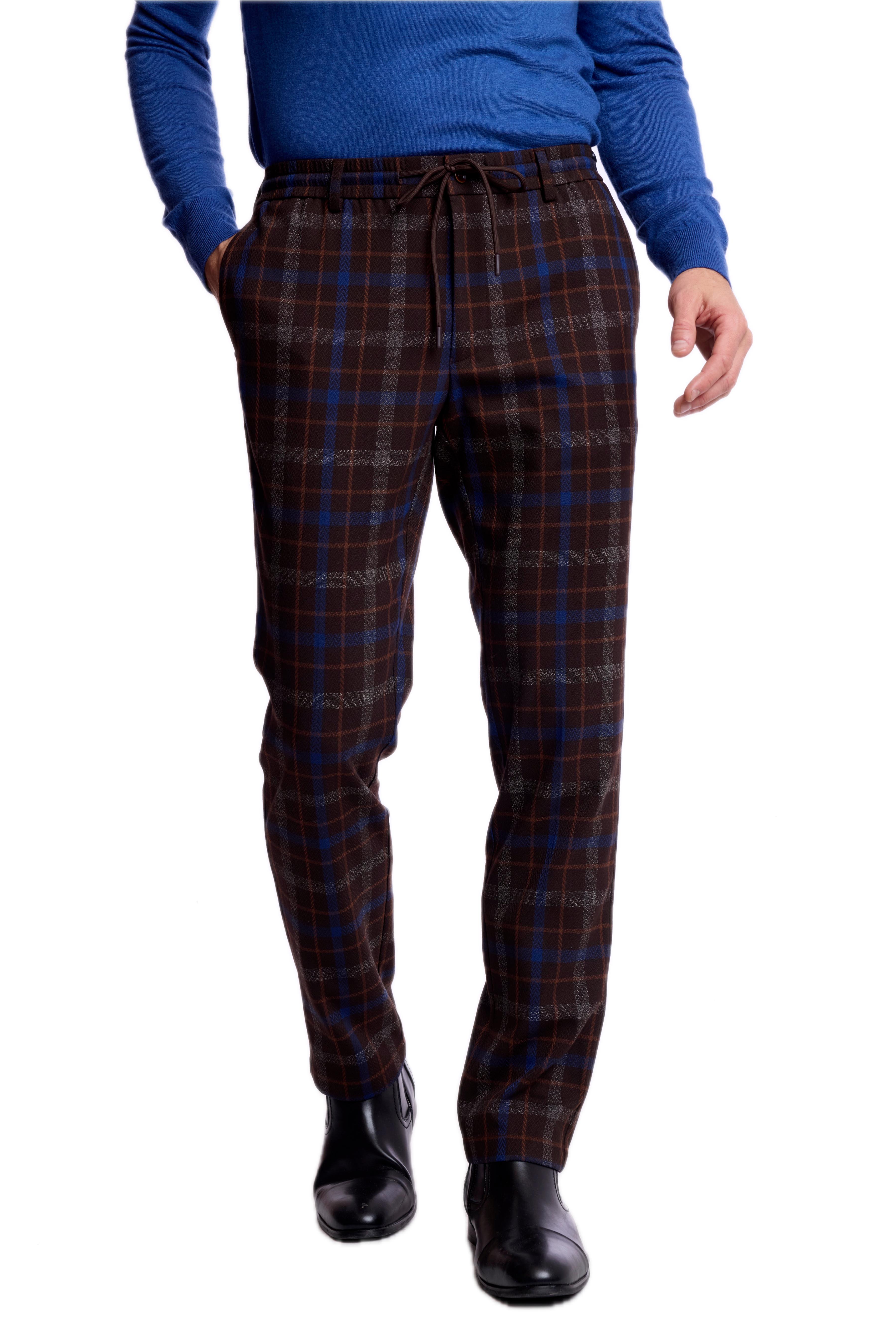 Chester Drawstring Pants - Choc Royal Rust Check