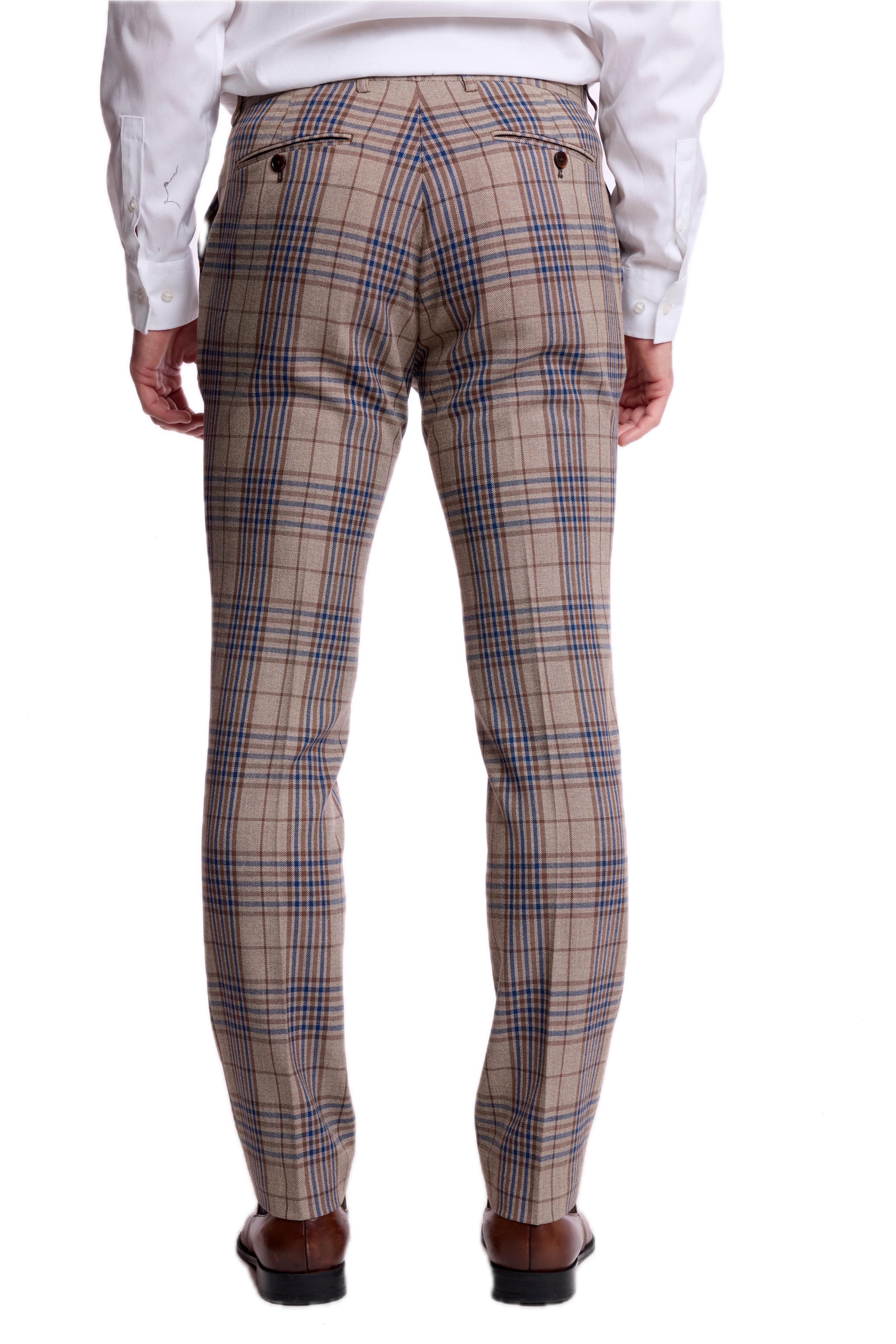 Downing Pants - slim - Tan Navy Brown Check