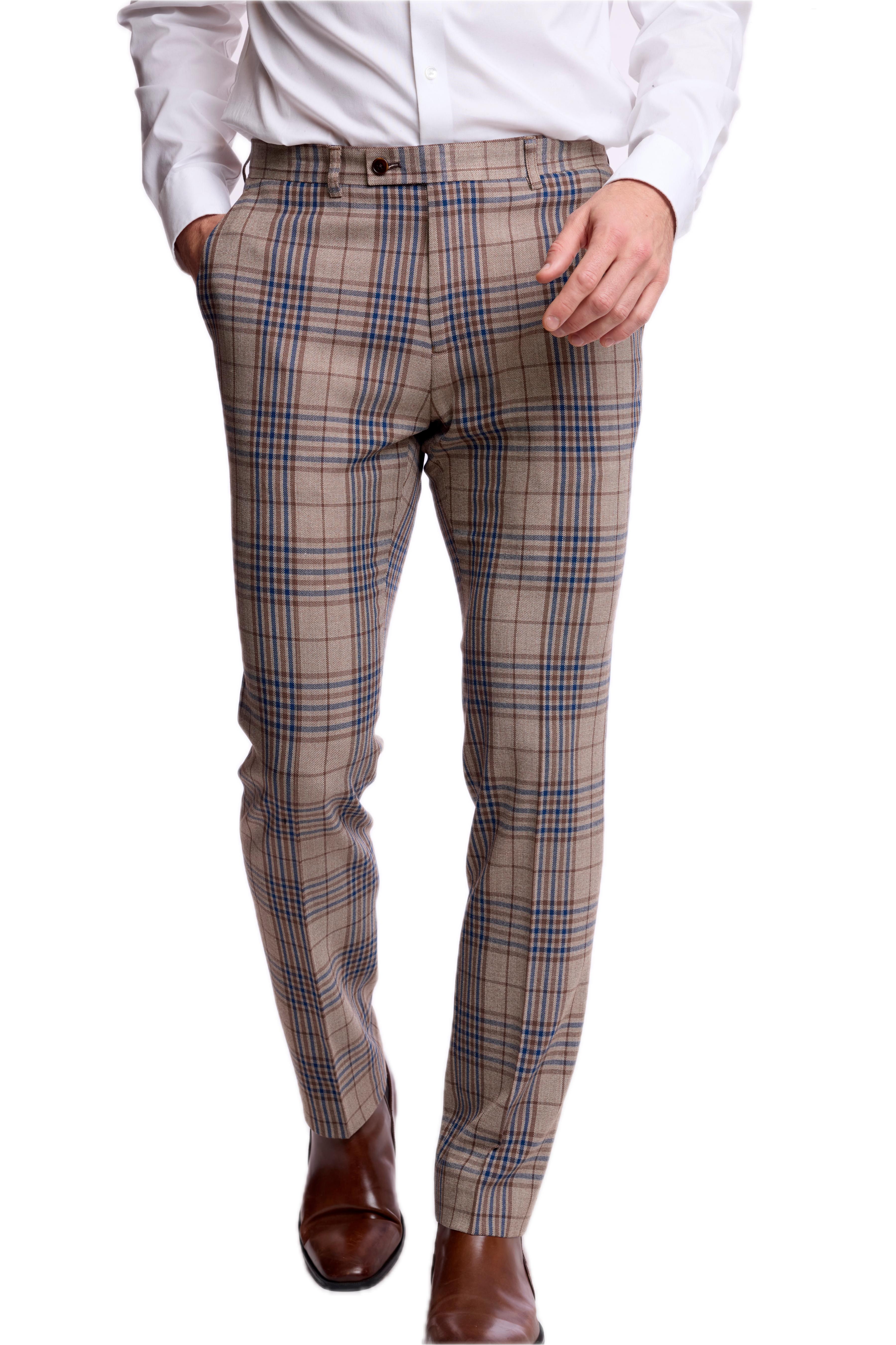 Downing Pants - slim - Tan Navy Brown Check