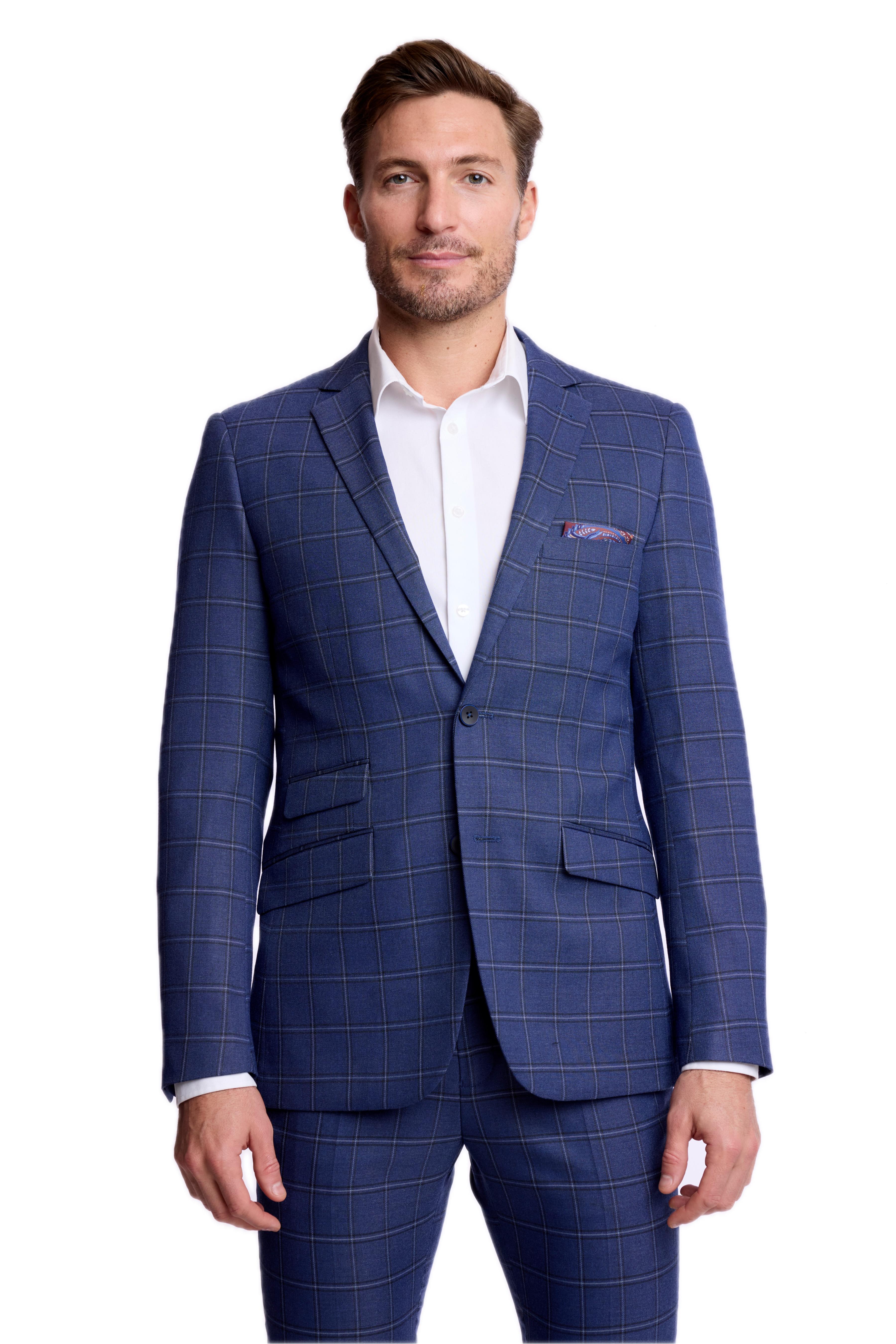 Dover Notch Jacket - slim - Dark Blue Windowpane