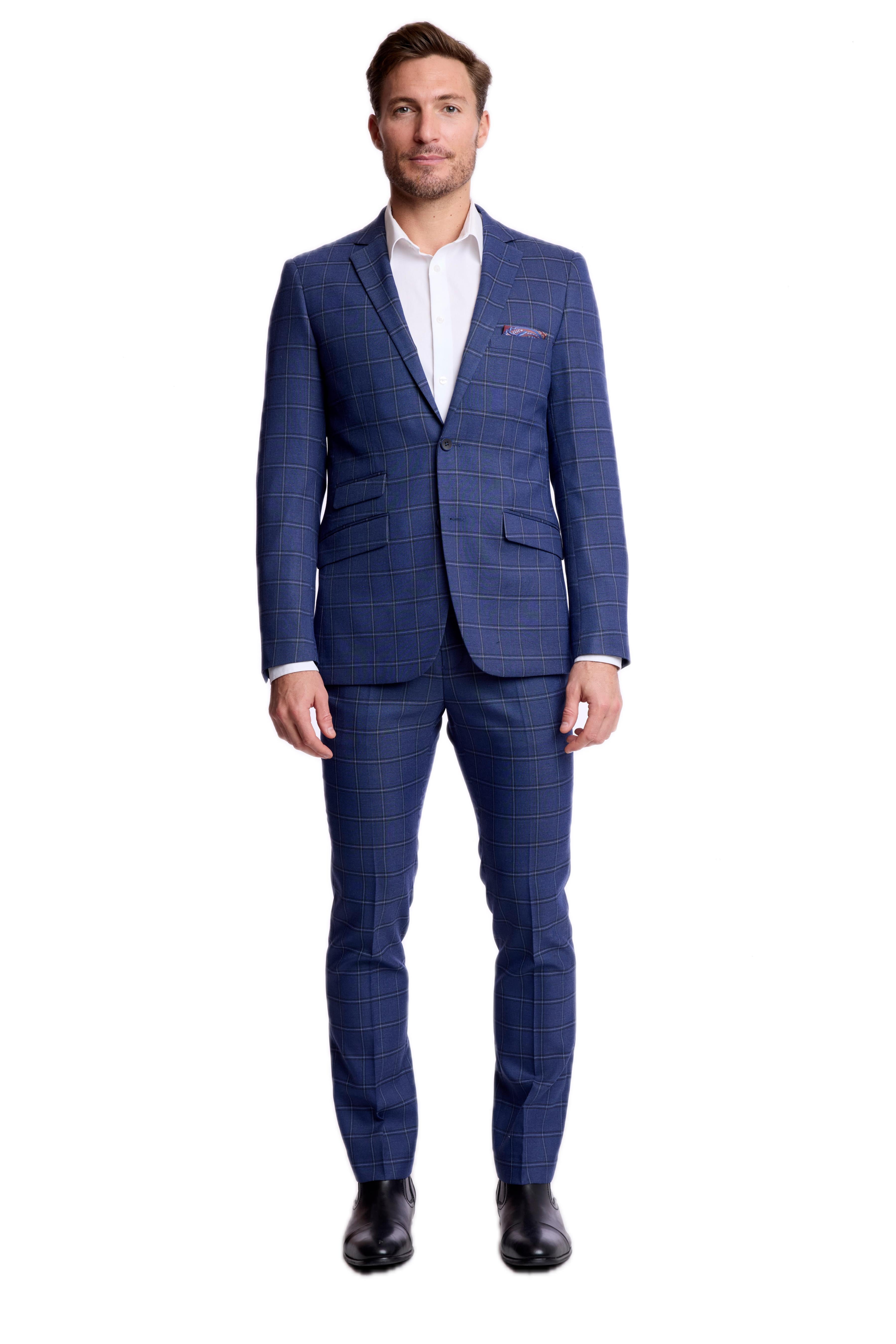 Dover Notch Jacket - slim - Dark Blue Windowpane