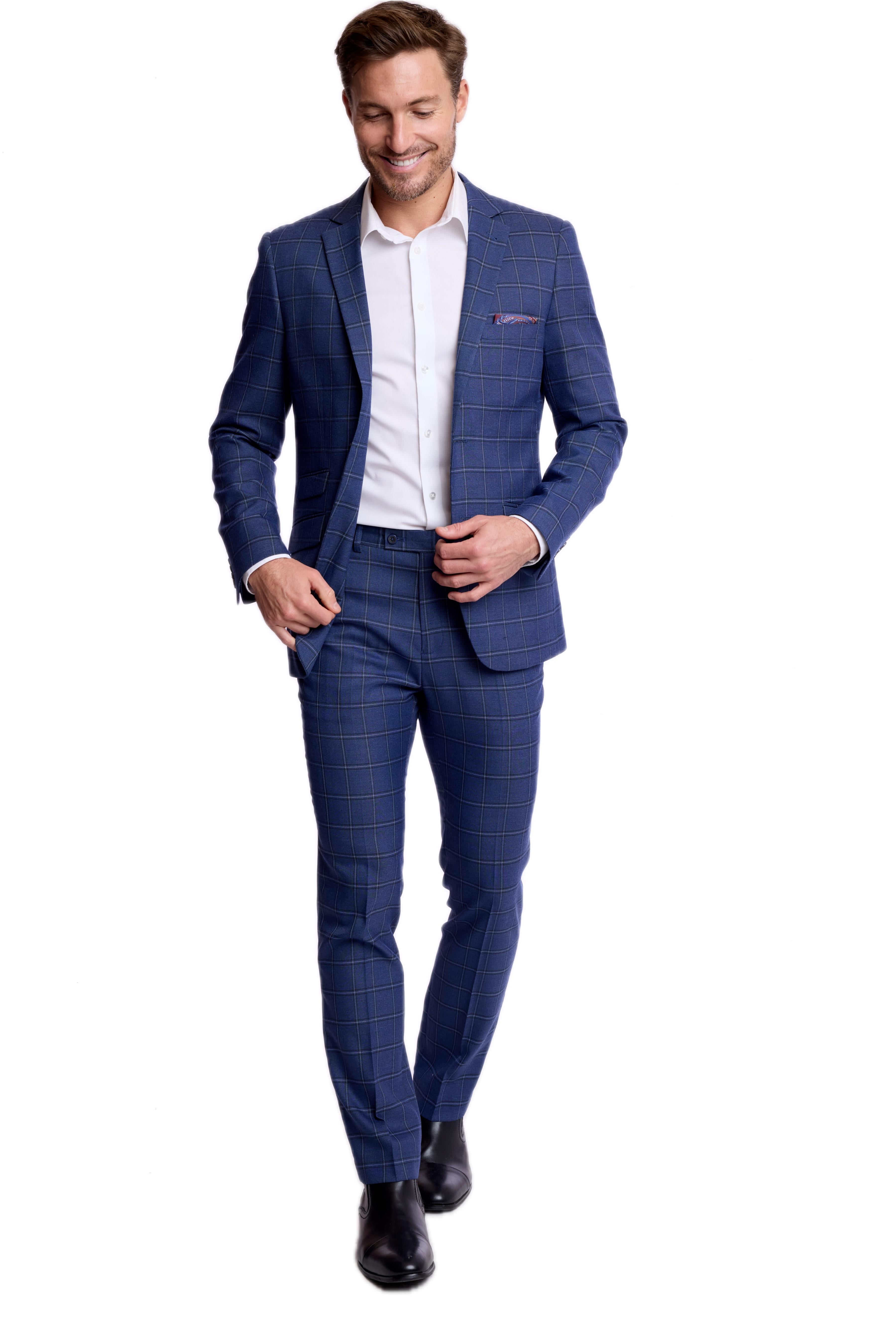 Dover Notch Jacket - slim - Dark Blue Windowpane