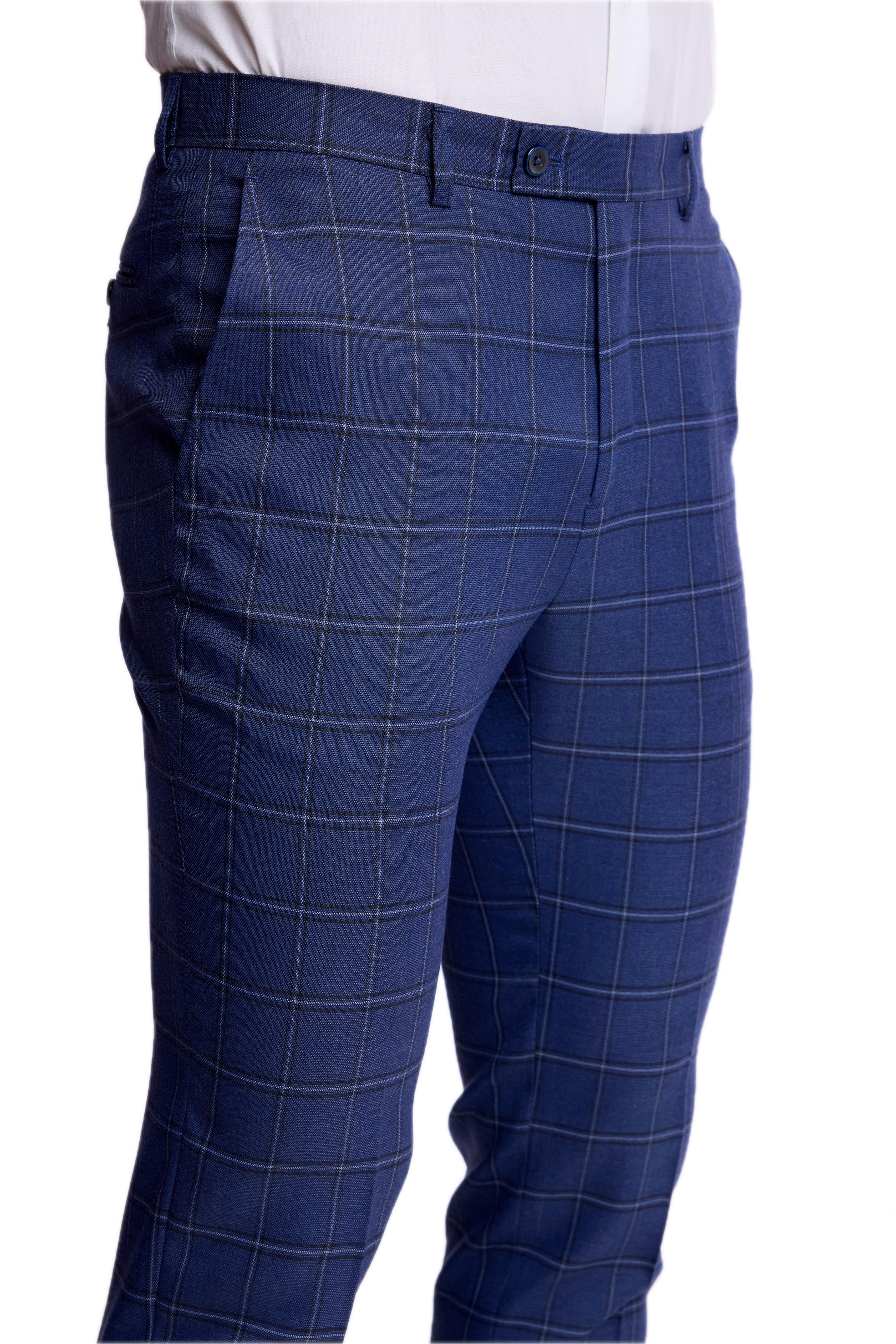 Downing Pants - slim - Dark Blue Windowpane
