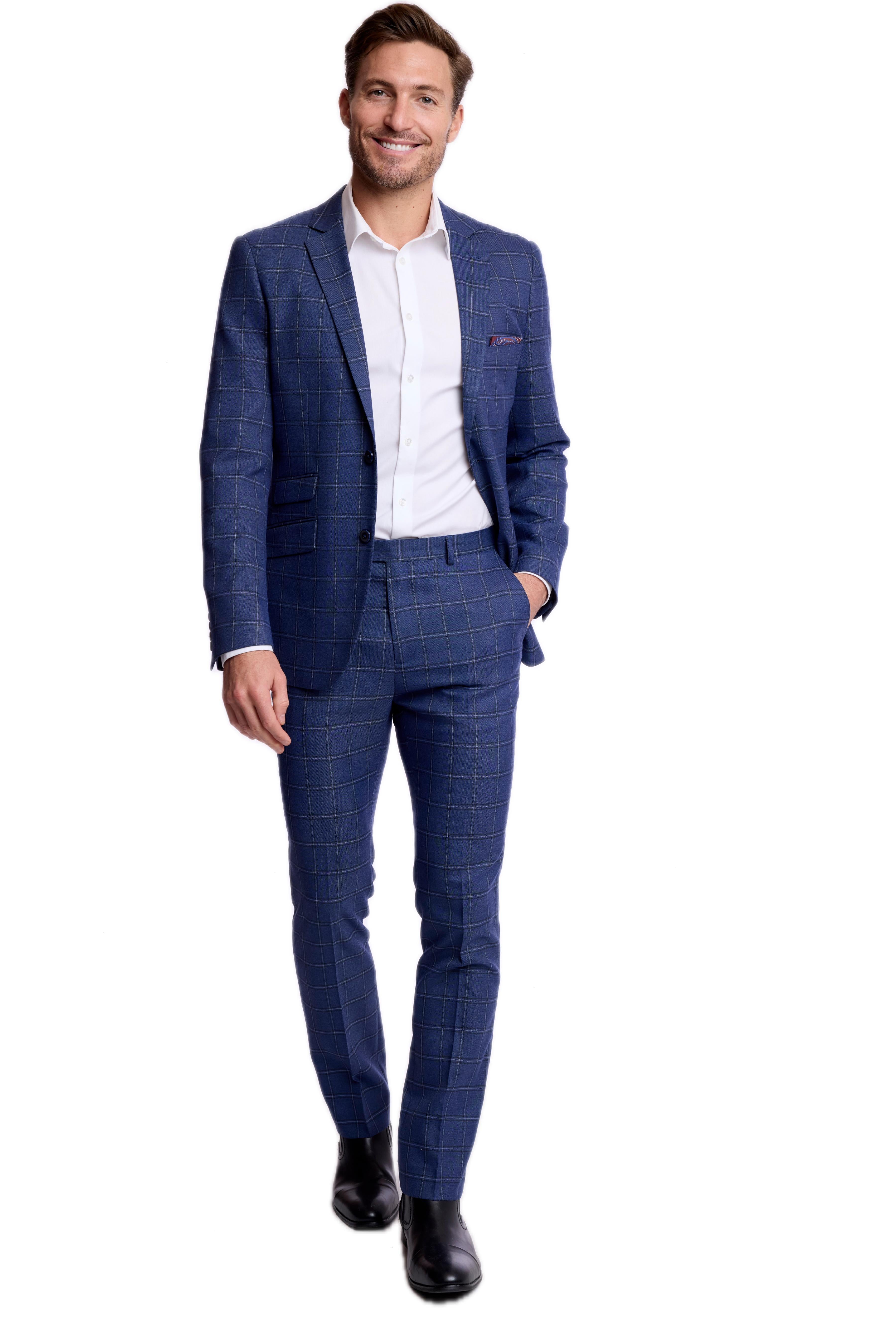 Downing Pants - slim - Dark Blue Windowpane