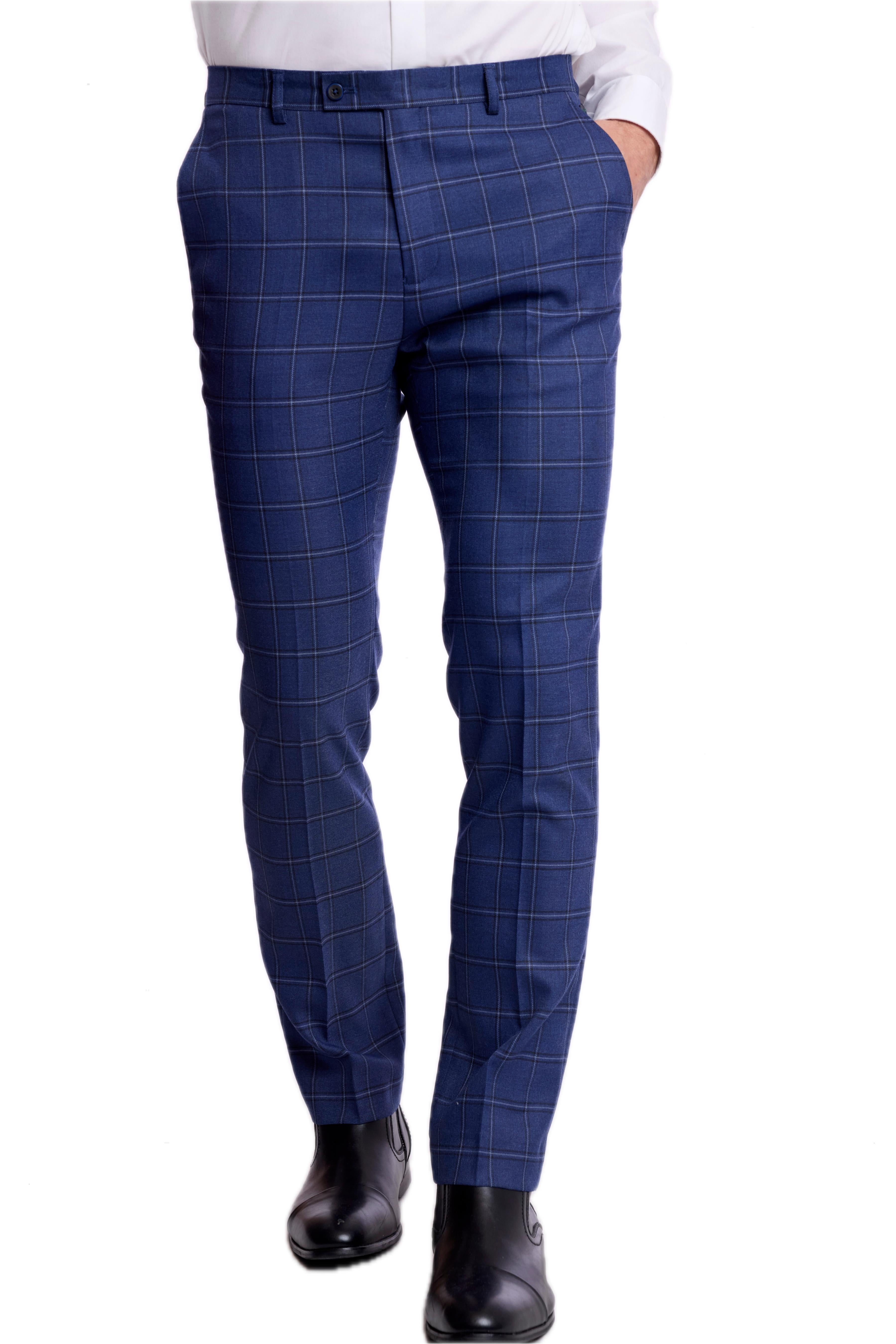Downing Pants - slim - Dark Blue Windowpane
