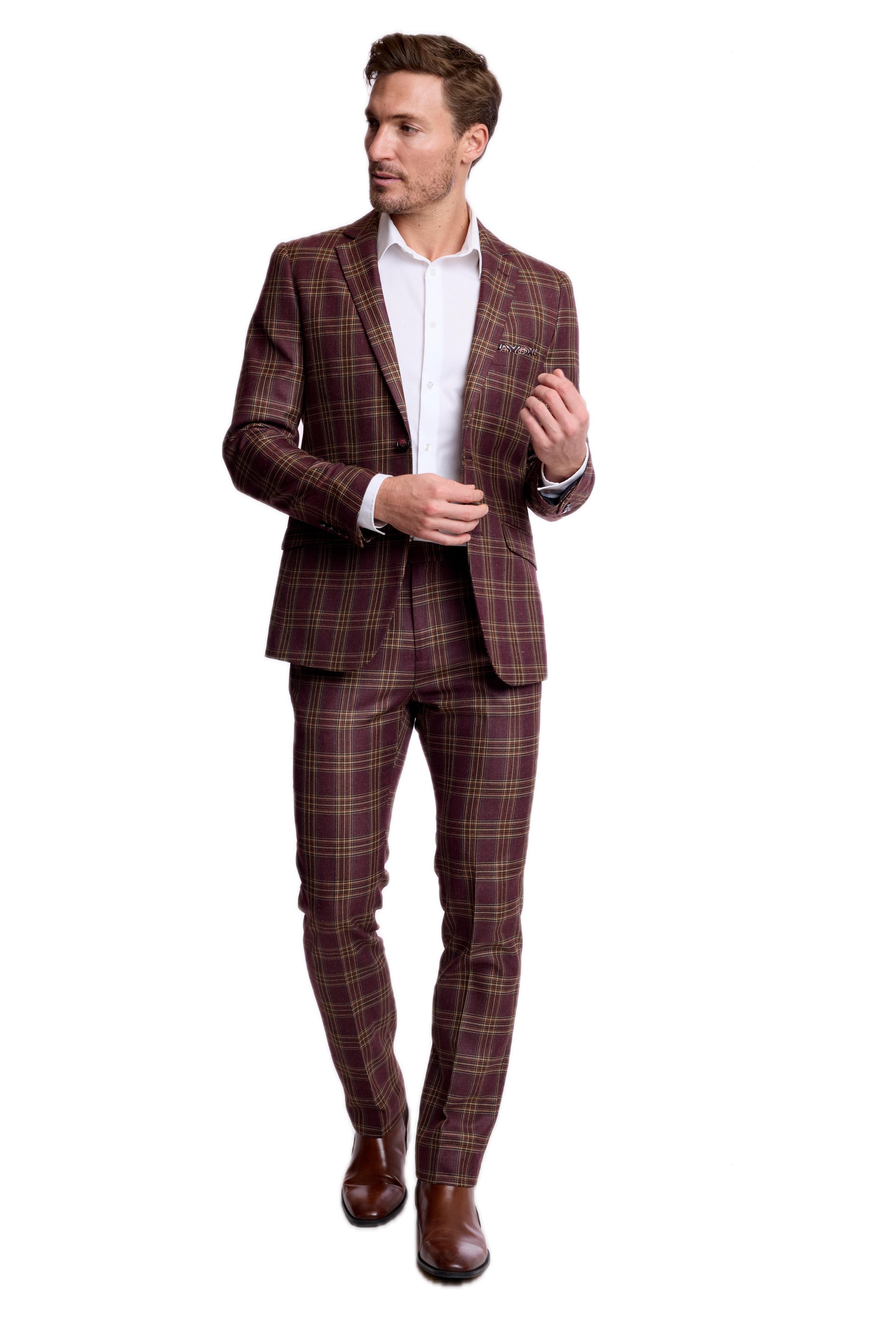 Dover Notch Jacket - slim - Burgundy Tan Check