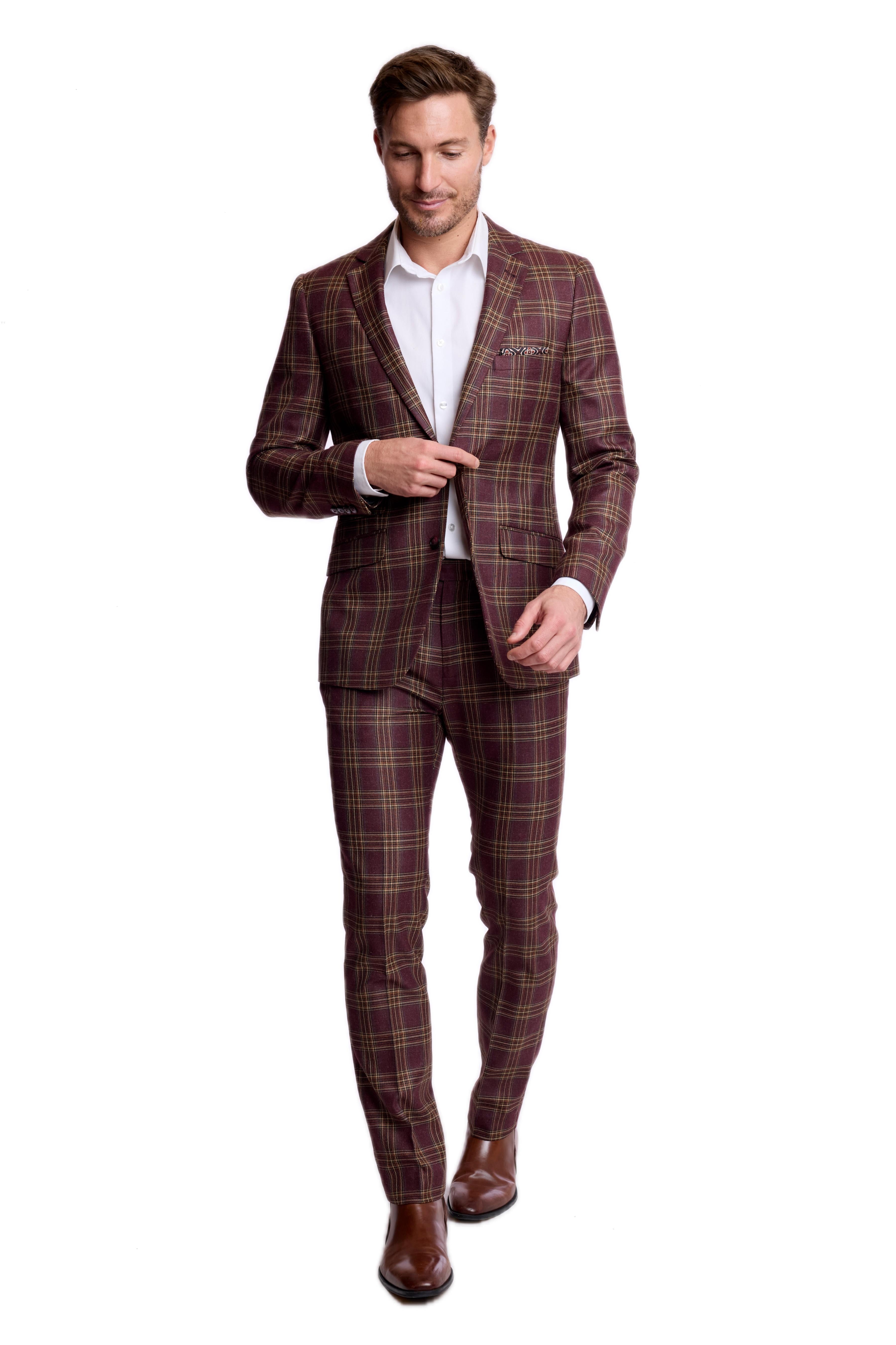 Dover Notch Jacket - slim - Burgundy Tan Check
