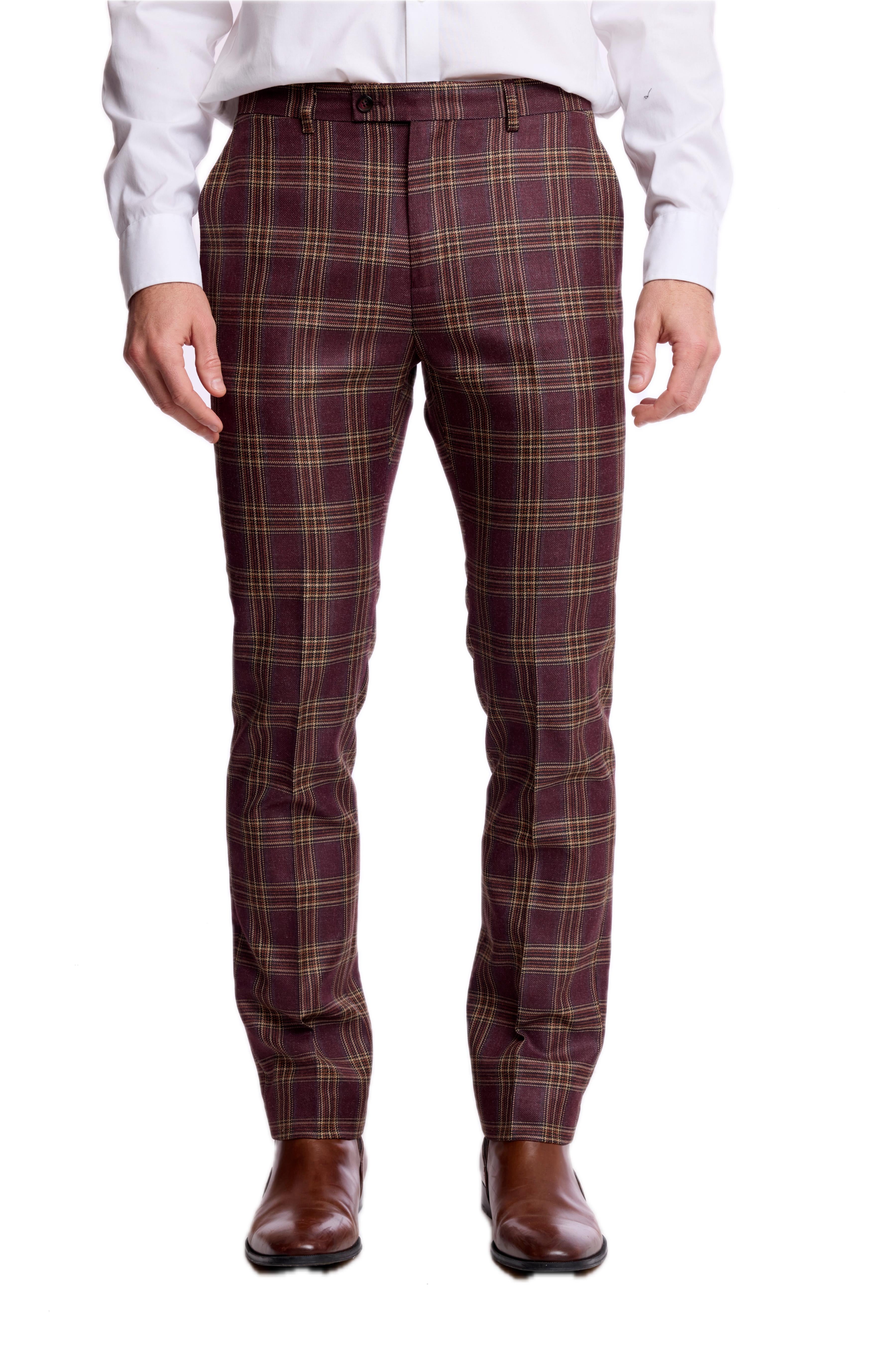 Downing Pants - slim - Burgundy Tan Check