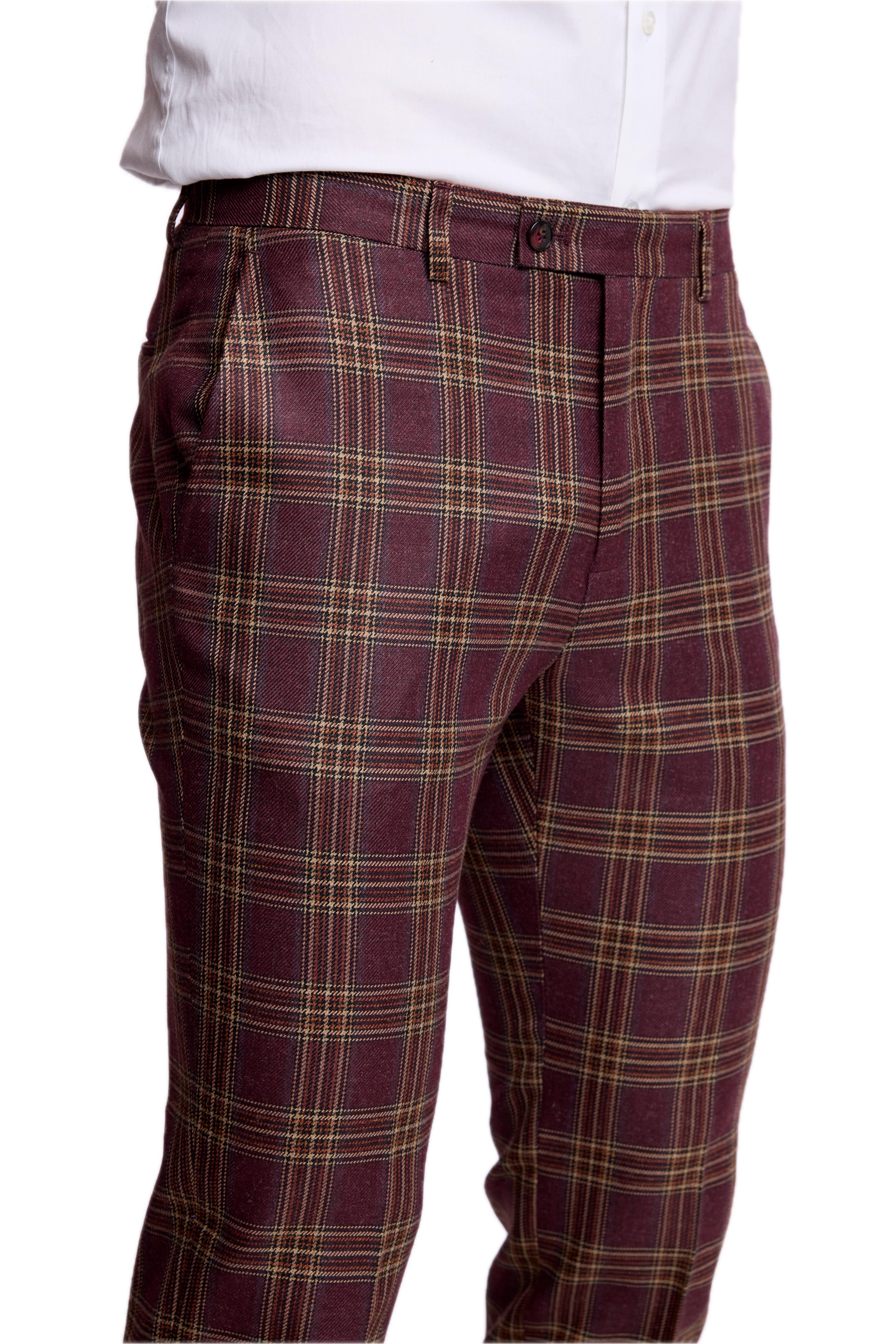 Downing Pants - slim - Burgundy Tan Check