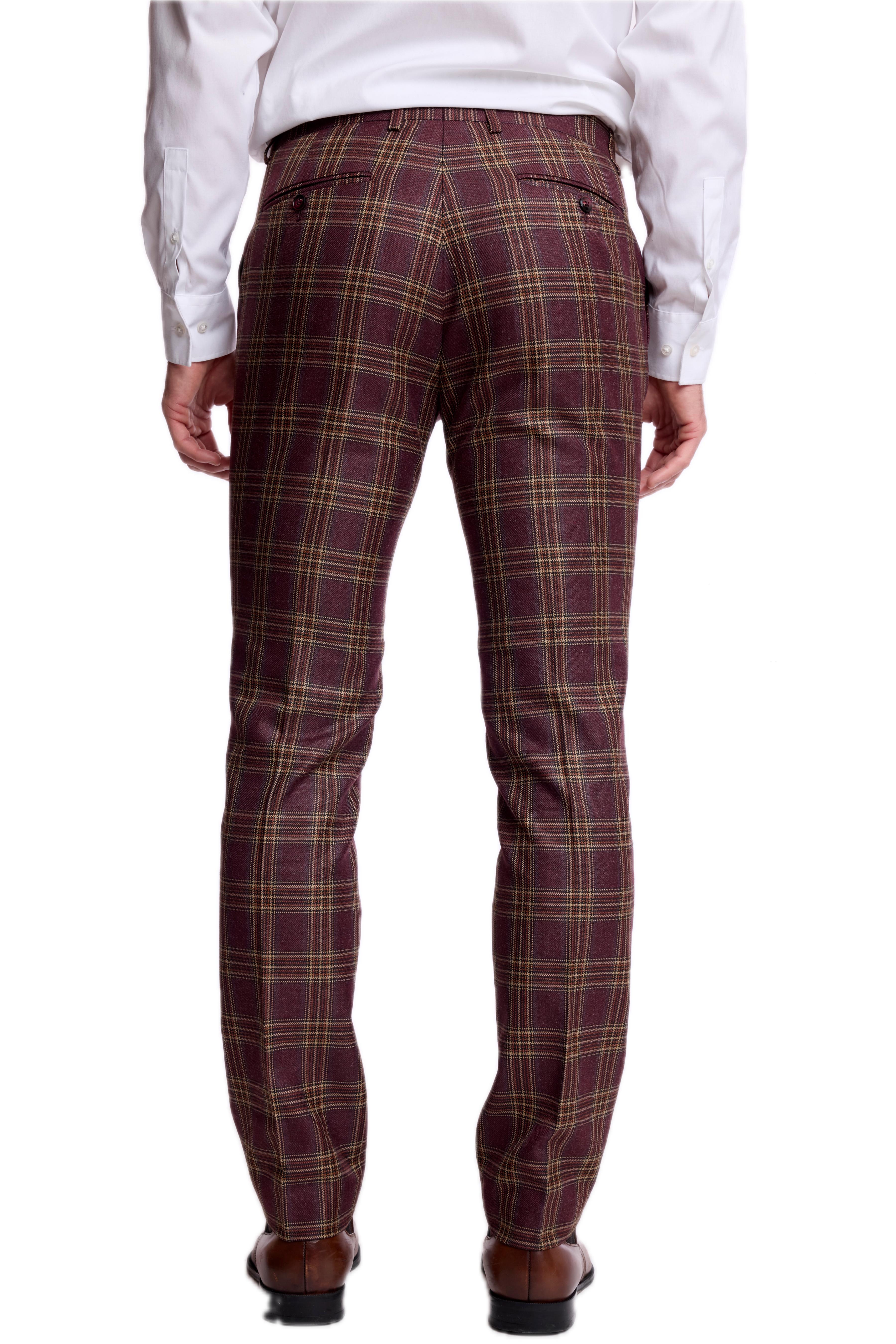 Downing Pants - slim - Burgundy Tan Check