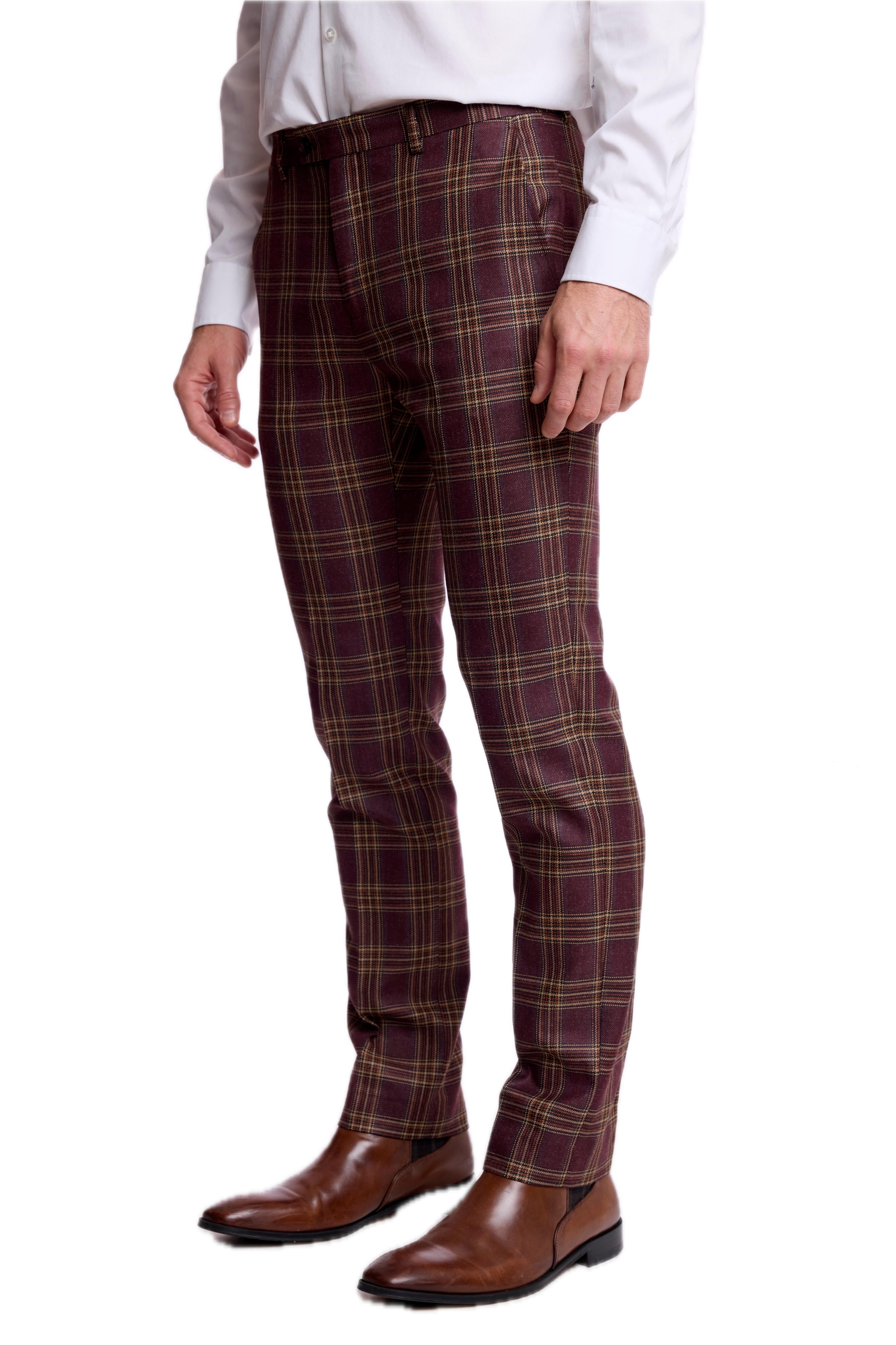 Downing Pants - slim - Burgundy Tan Check
