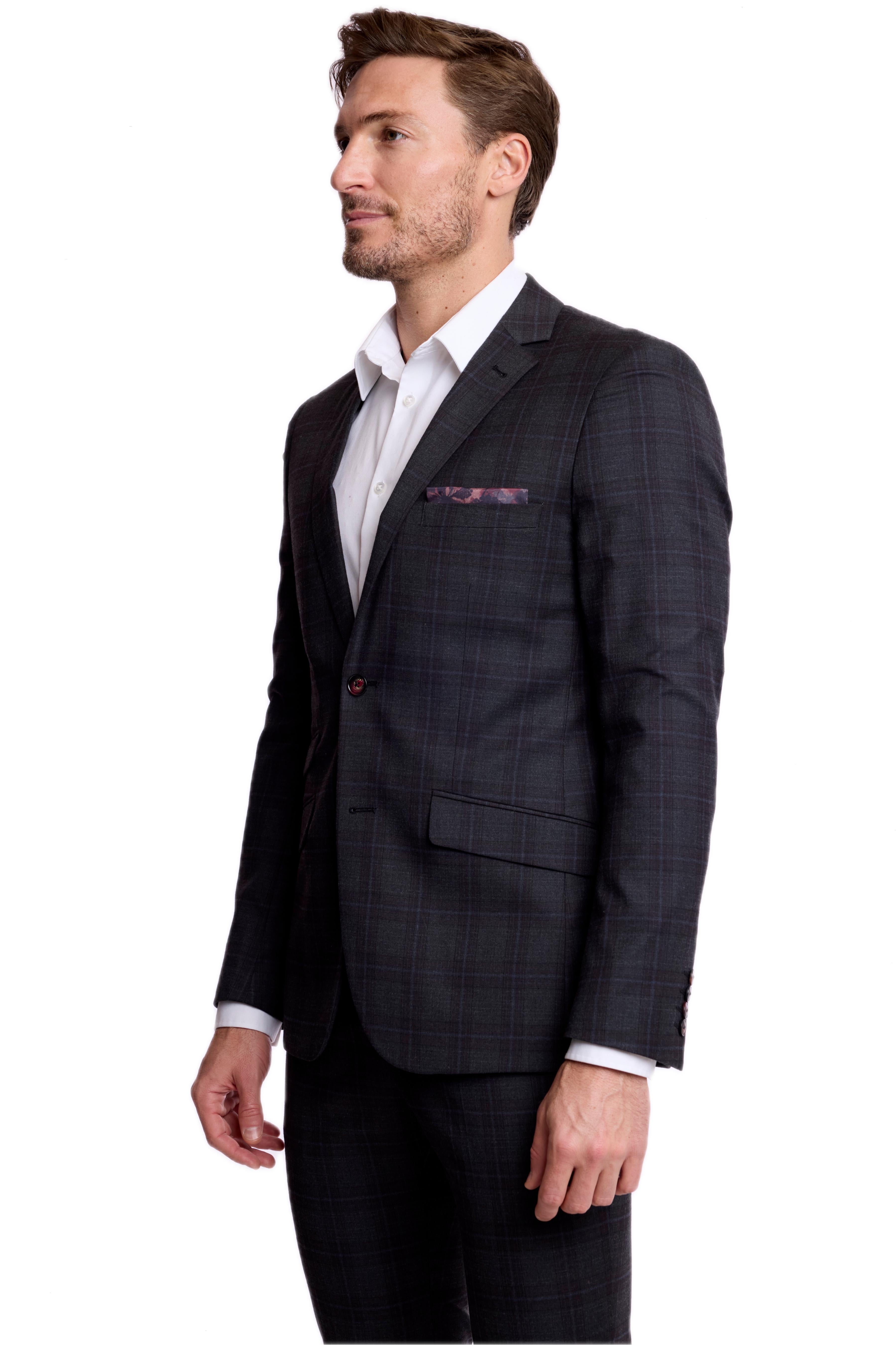 Dover Notch Jacket - slim - Charcoal Burgundy Plaid