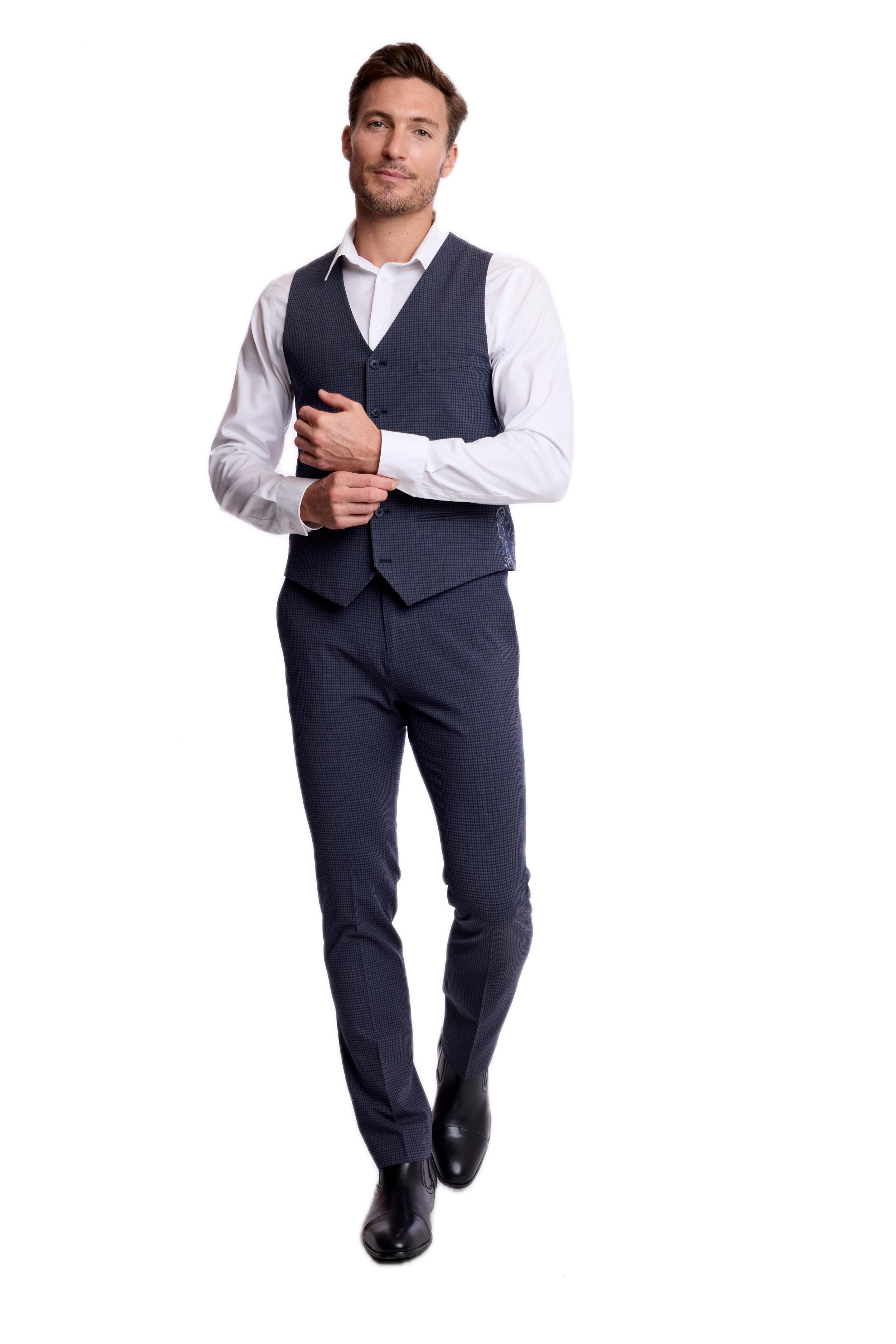 Eaton 5 Button Vest - slim - Navy Burg Gingham