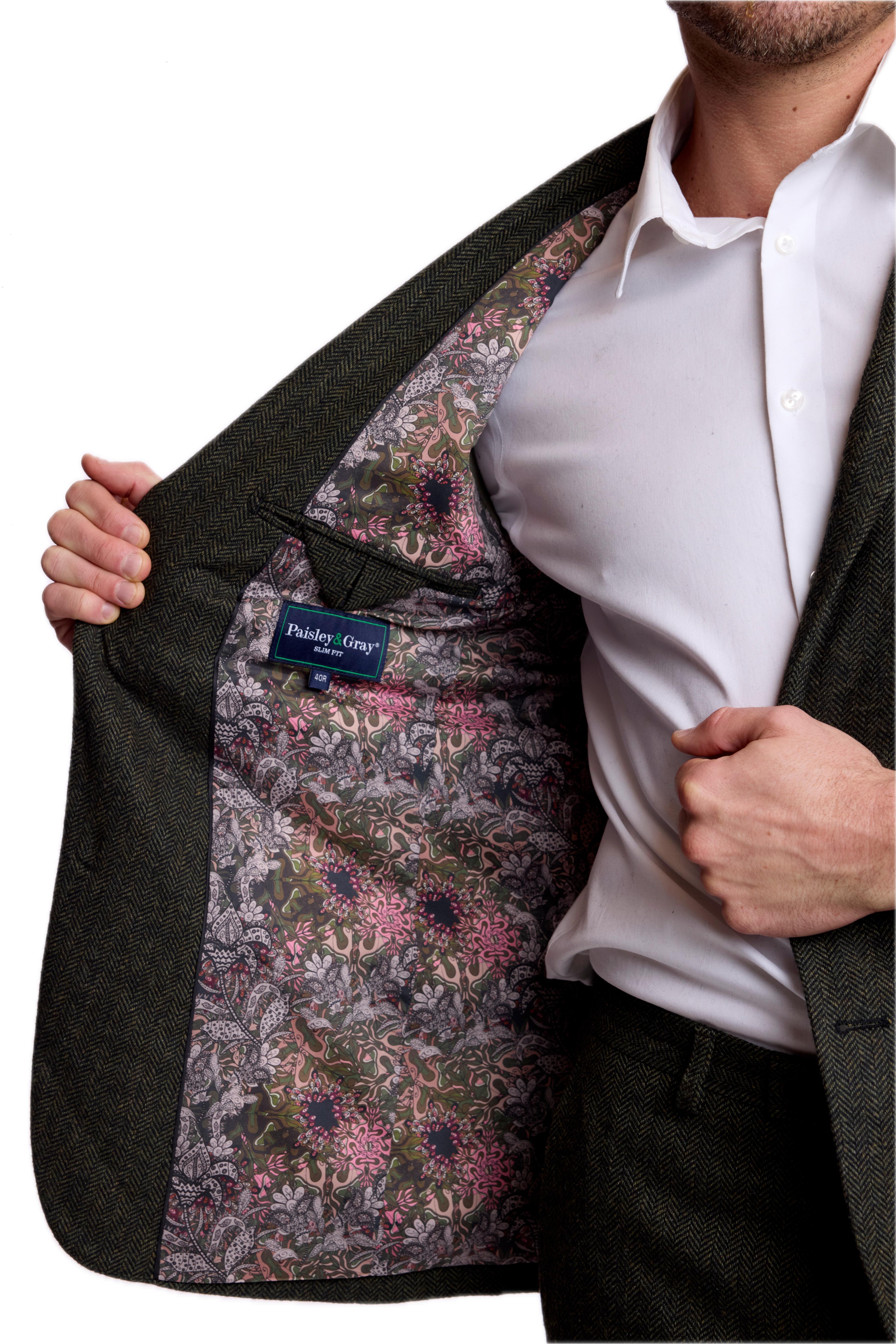 Dover Notch Jacket - slim - Green Black Herringbone
