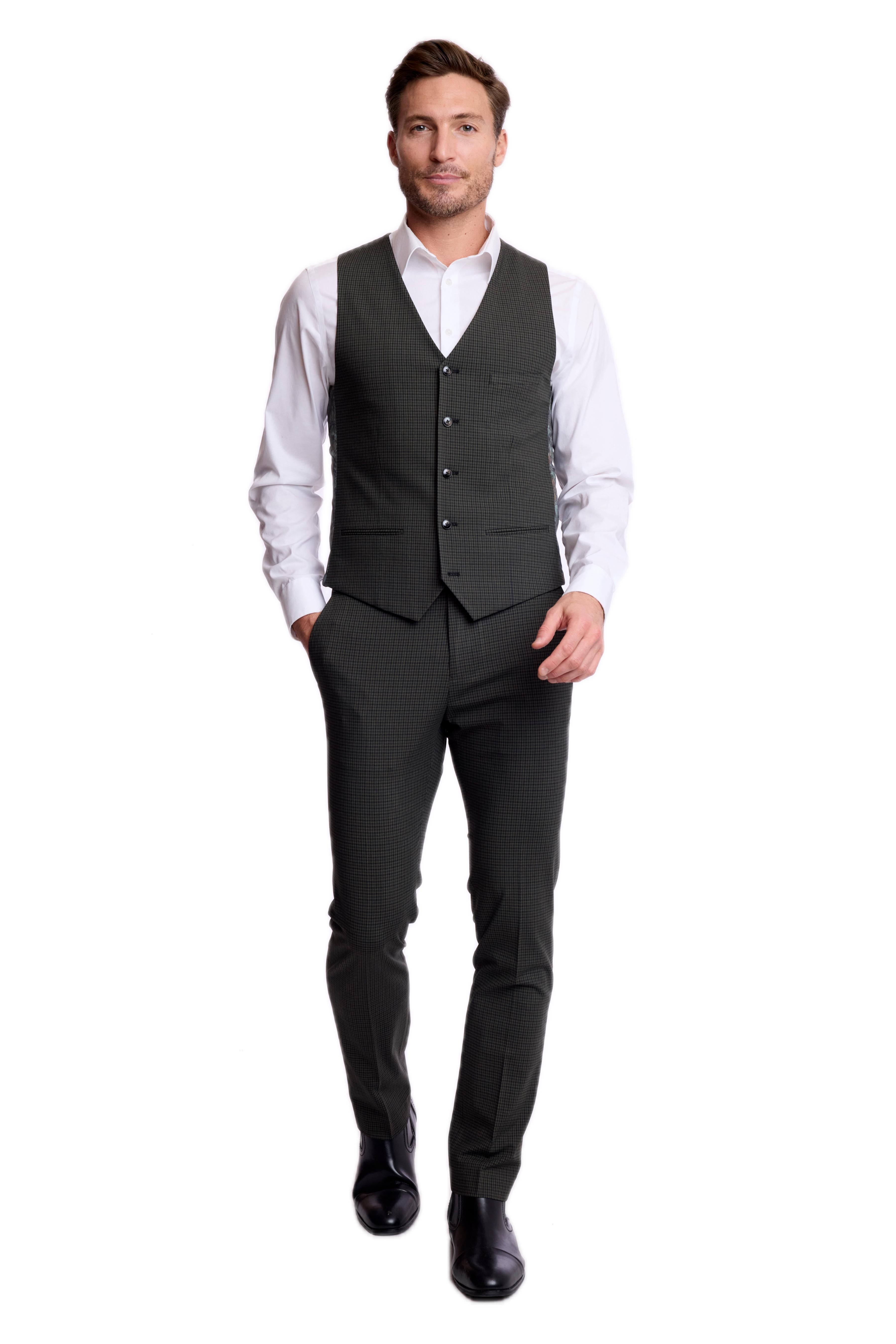 Eaton 5 Button Vest - slim - Green Navy Blk Gingham