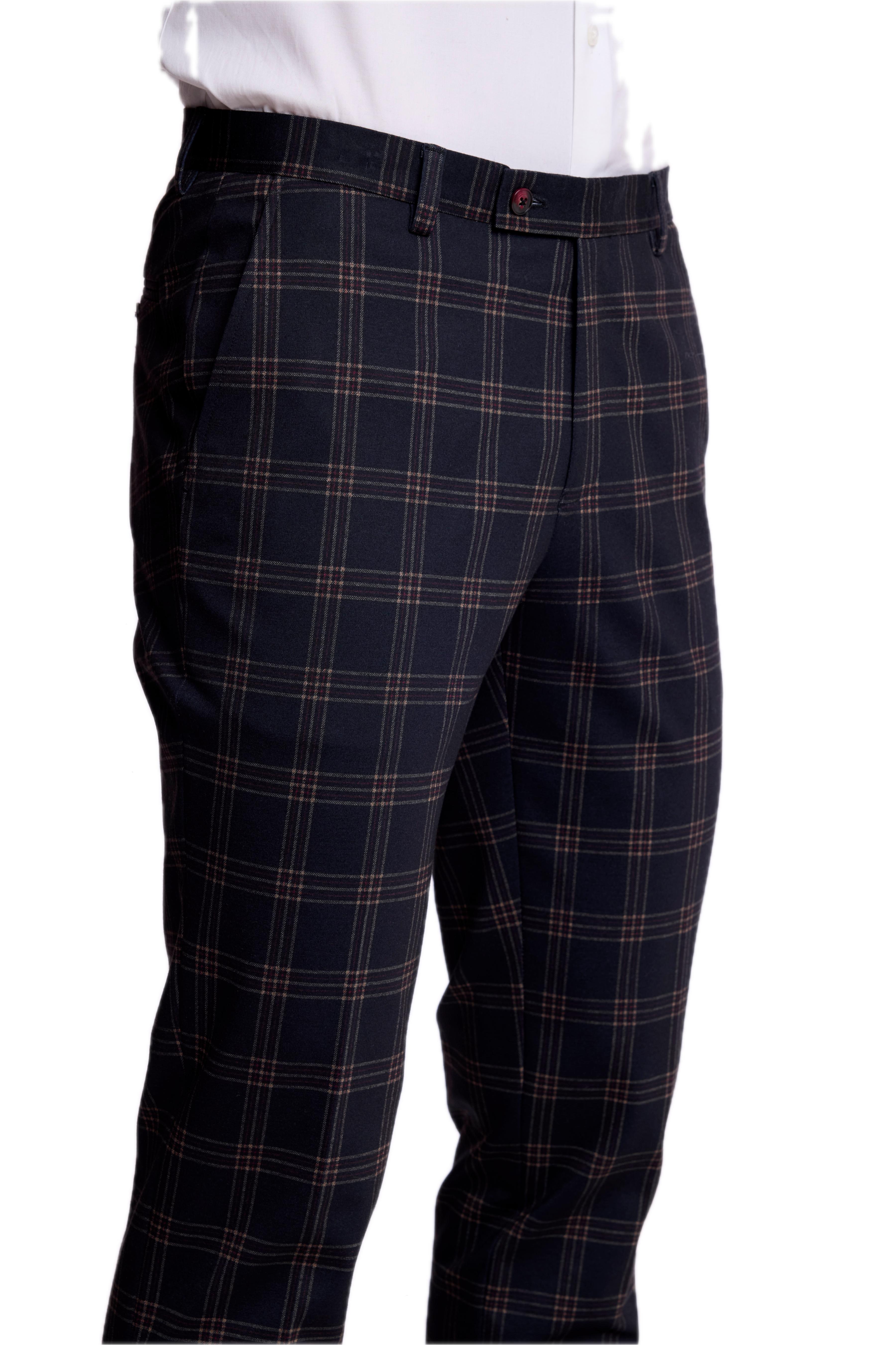 Downing Pants - slim - Black Red Knit Plaid