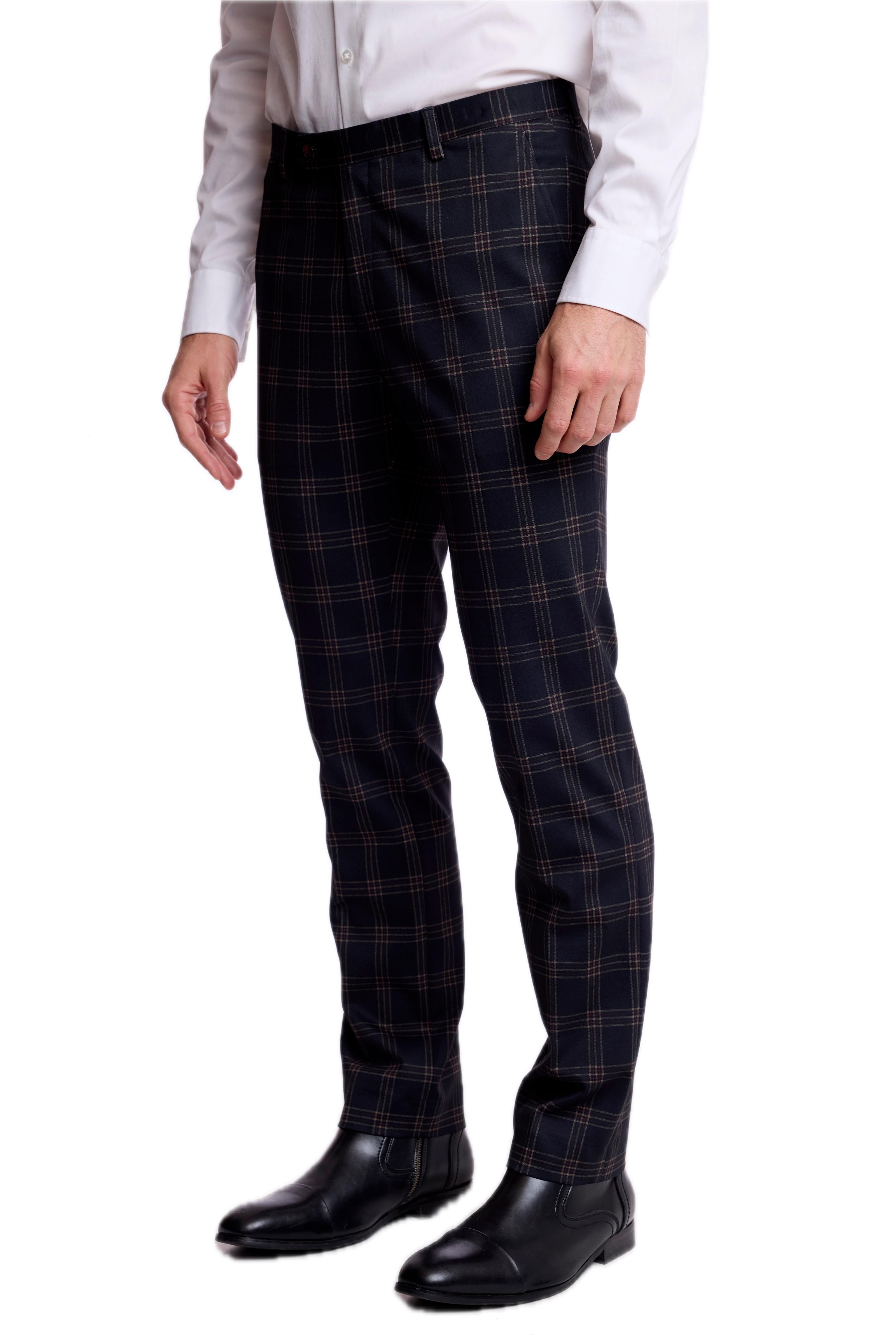 Downing Pants - slim - Black Red Knit Plaid