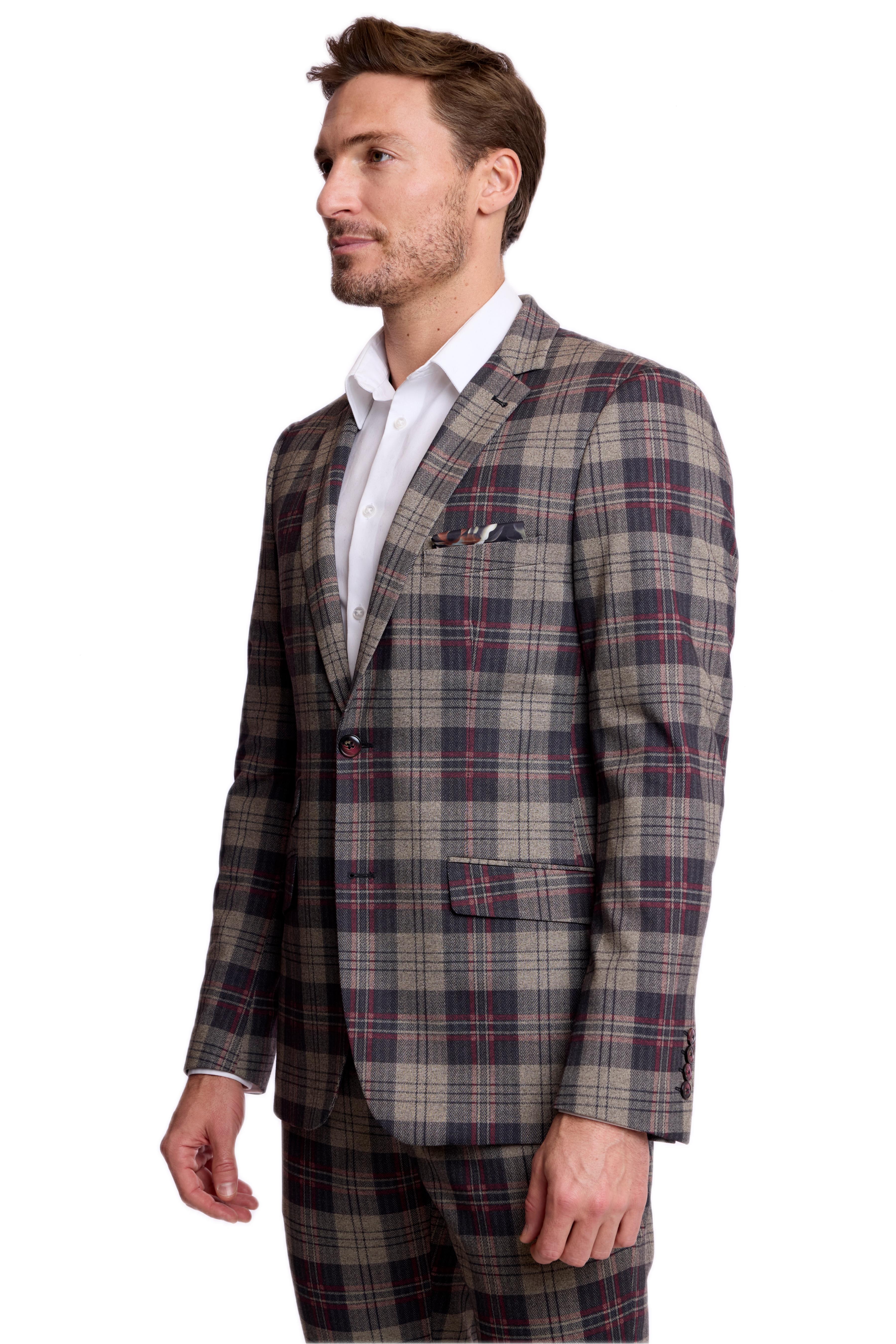 Dover Notch Jacket - slim - Blk Bg Red Herringbone Knit Plaid