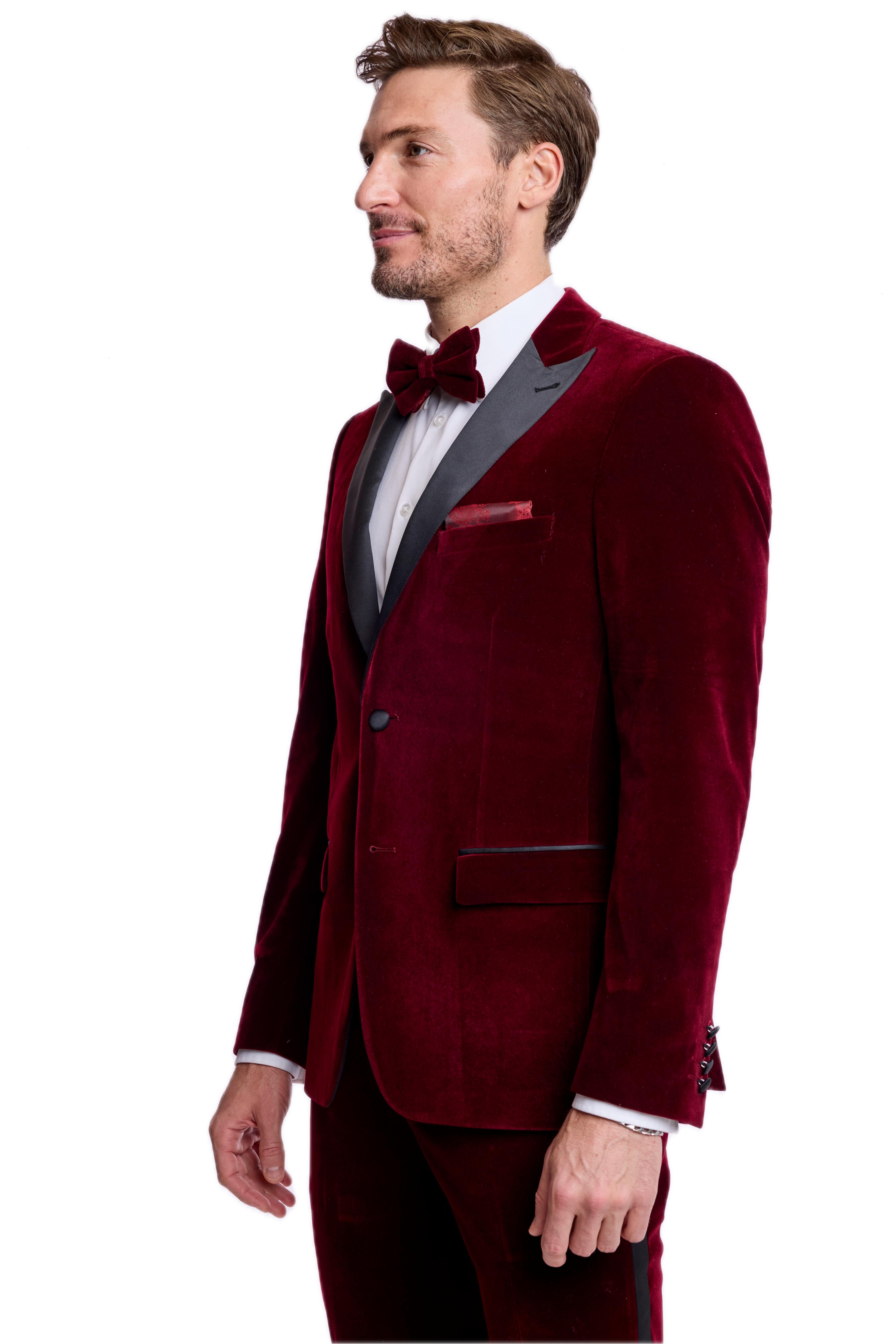 Kyle Big Peak Tux Jacket - slim - Burgundy Velvet