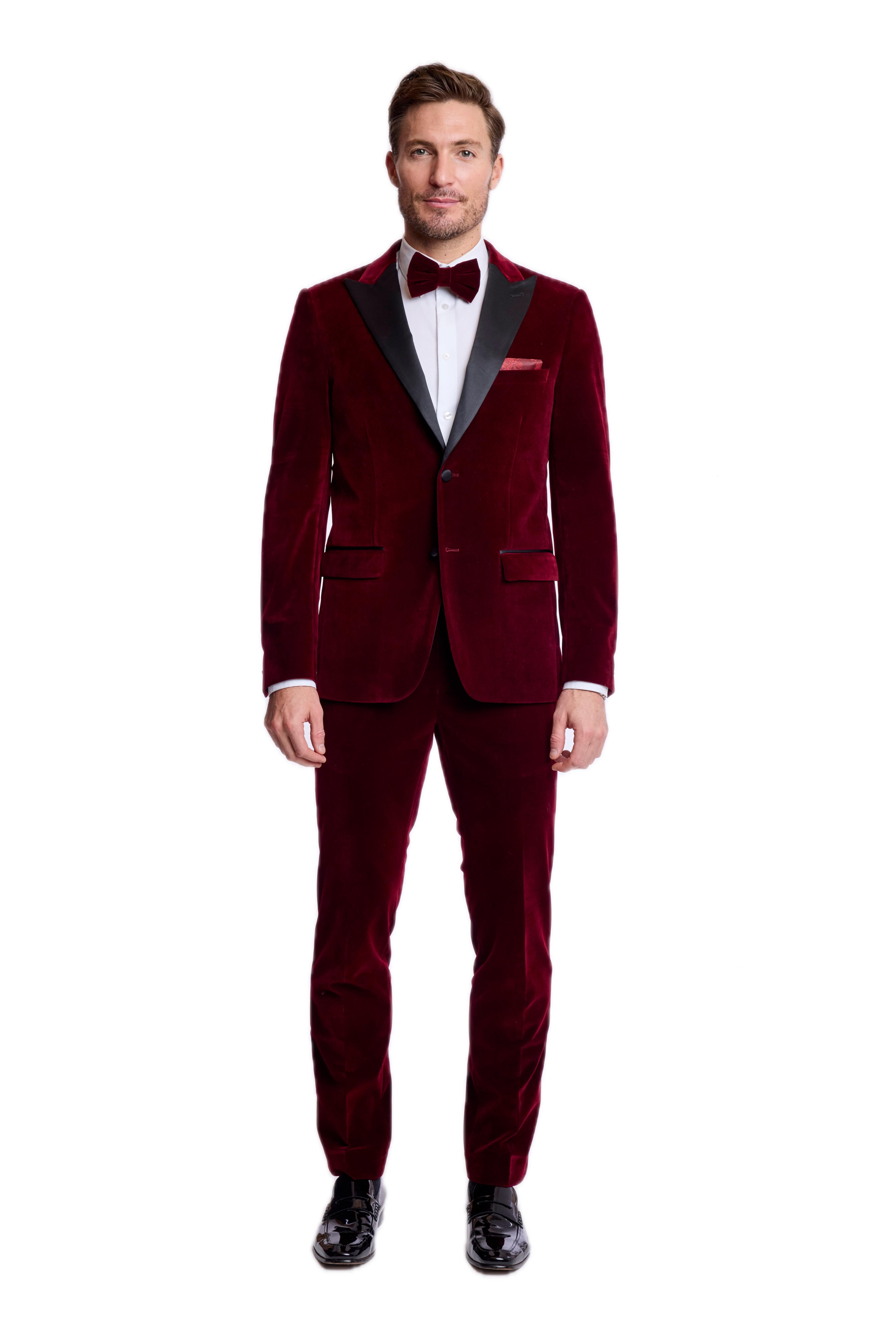 Kyle Big Peak Tux Jacket - slim - Burgundy Velvet