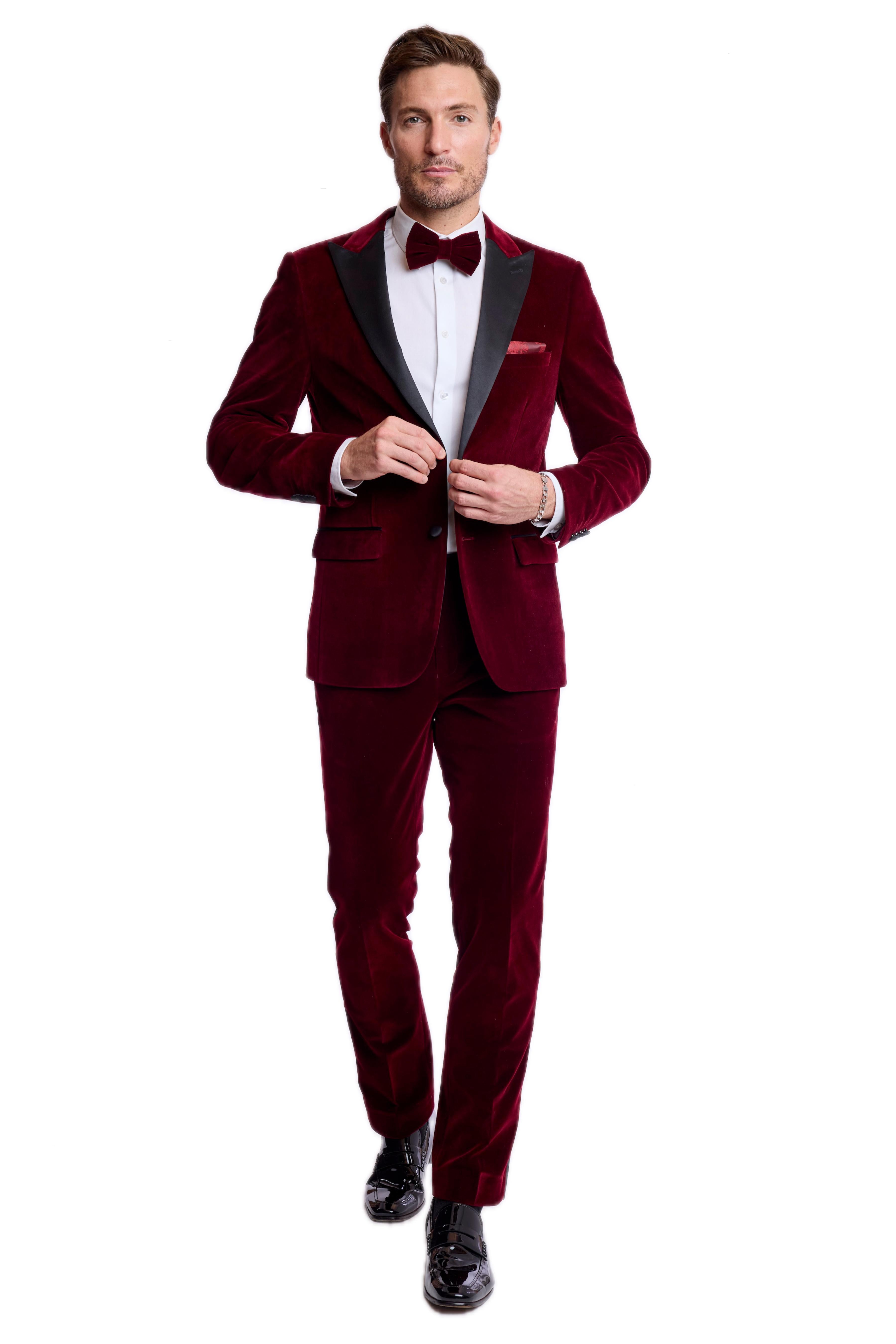Kyle Big Peak Tux Jacket - slim - Burgundy Velvet